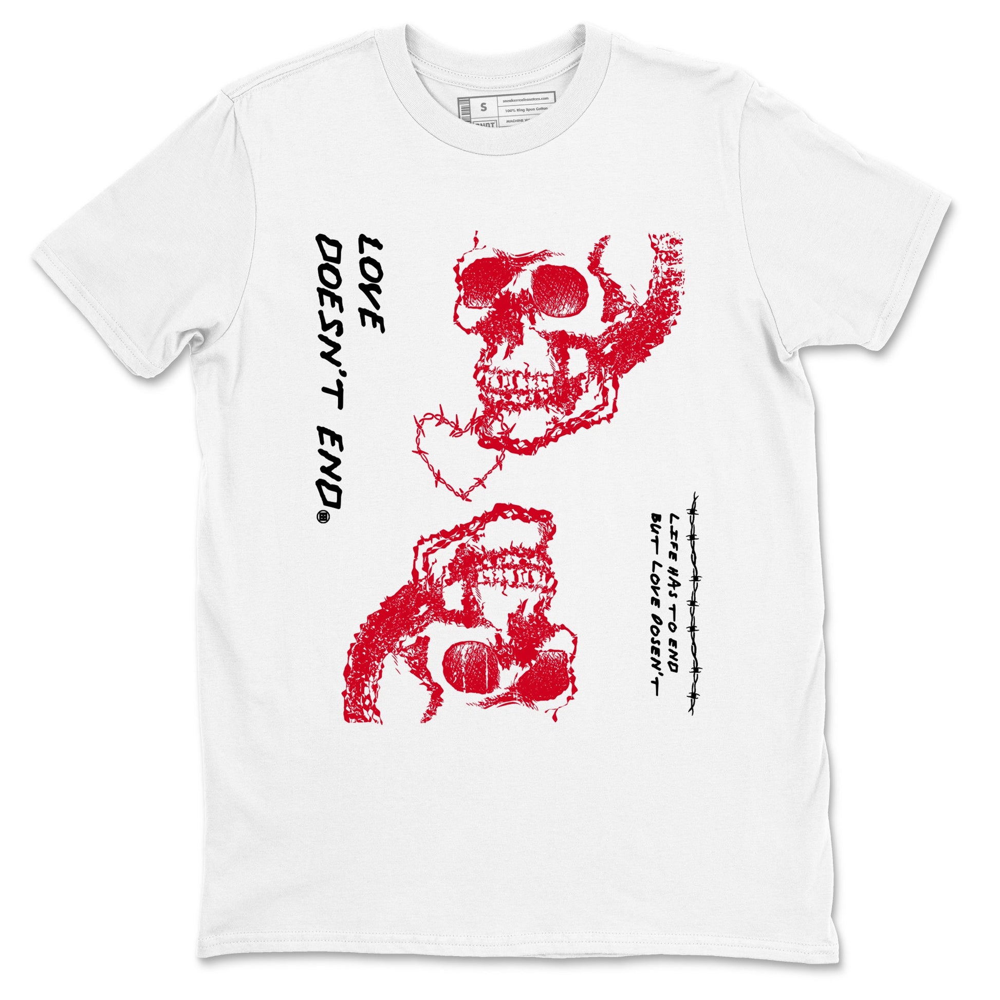 12s Flu Game shirts to match jordans Love Doesn't End best t shirts to wear with jordans AJ12 Retro Flu Game match shoes to clothes SNRT Sneaker Tees unisex cotton White 2 shirts