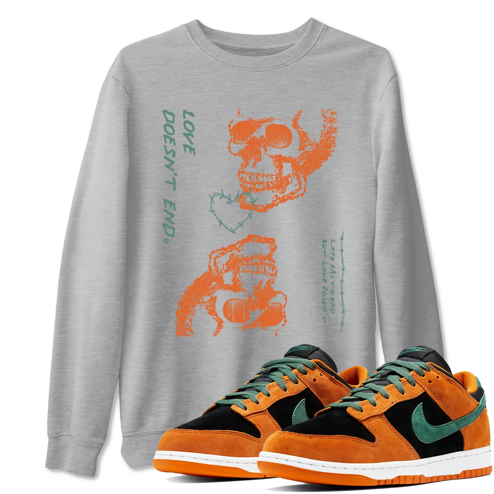 Dunk Low Ceramic shirts to match jordans Love Doesn't End sneaker match tees Dunk Ceramic match shoes to clothes SNRT Sneaker Tees unisex cotton Heather Grey 1 shirts