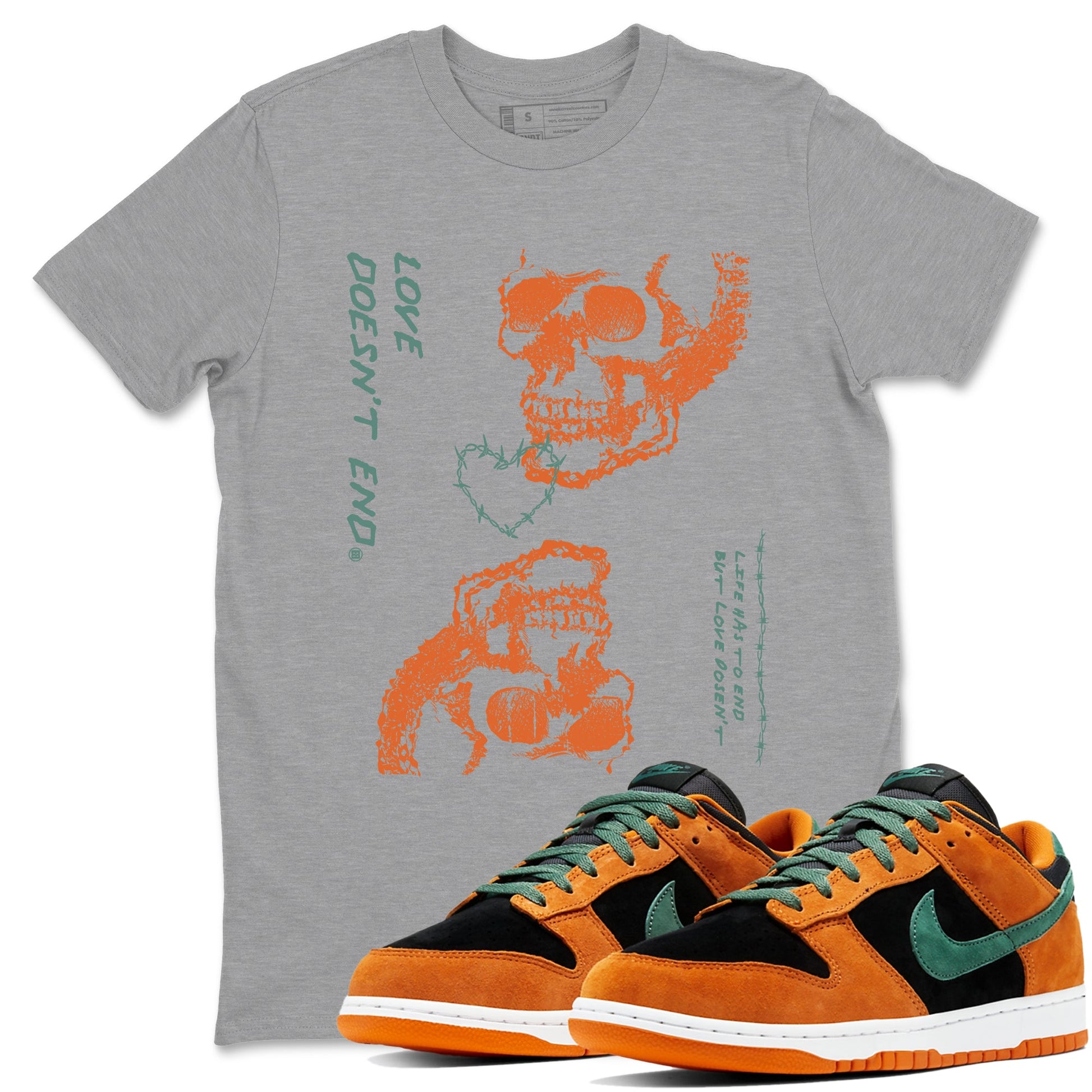 Dunk Low Ceramic shirts to match jordans Love Doesn't End sneaker match tees Dunk Ceramic match shoes to clothes SNRT Sneaker Tees unisex cotton Heather Grey 1 shirts