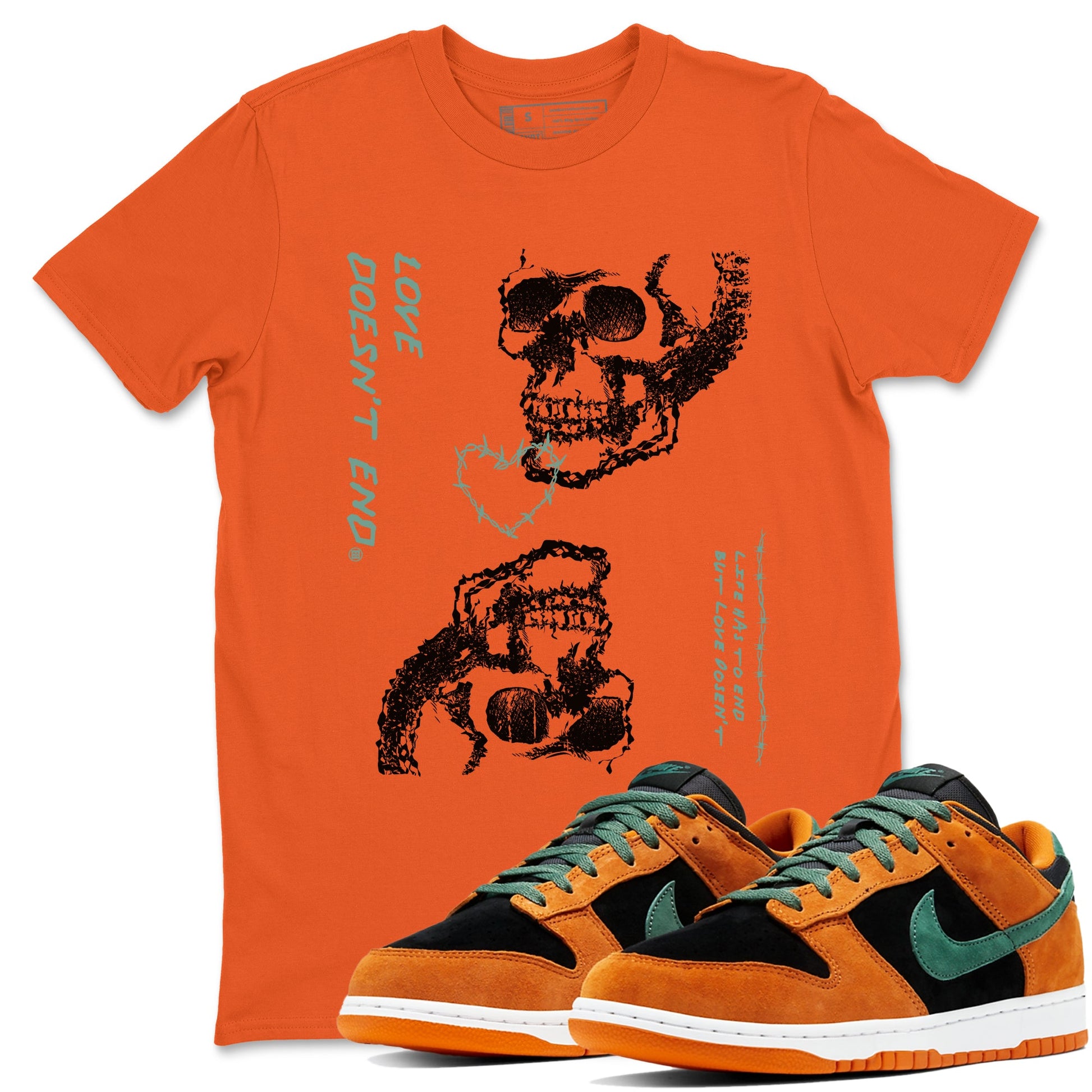 Dunk Low Ceramic shirts to match jordans Love Doesn't End sneaker match tees Dunk Ceramic match shoes to clothes SNRT Sneaker Tees unisex cotton Orange 1 shirts
