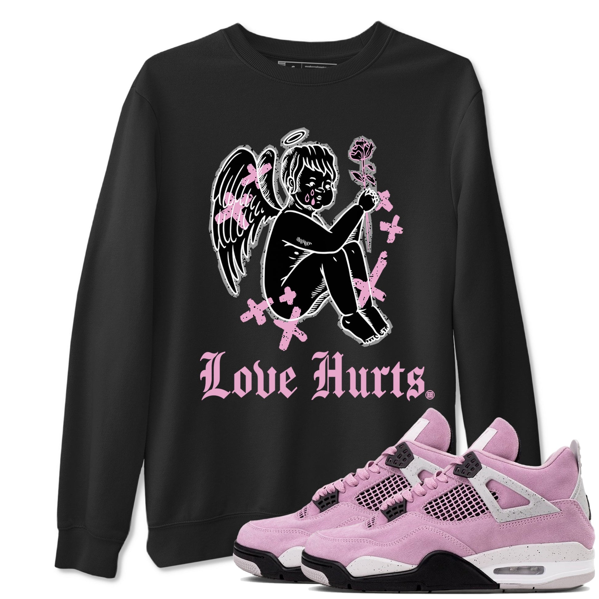 4s Retro Orchid shirts to match jordans Love Hurts sneaker match tees Air Jordan 4 WMNS Orchid match shoes to clothes SNRT Sneaker Tees unisex cotton Black 1 shirts