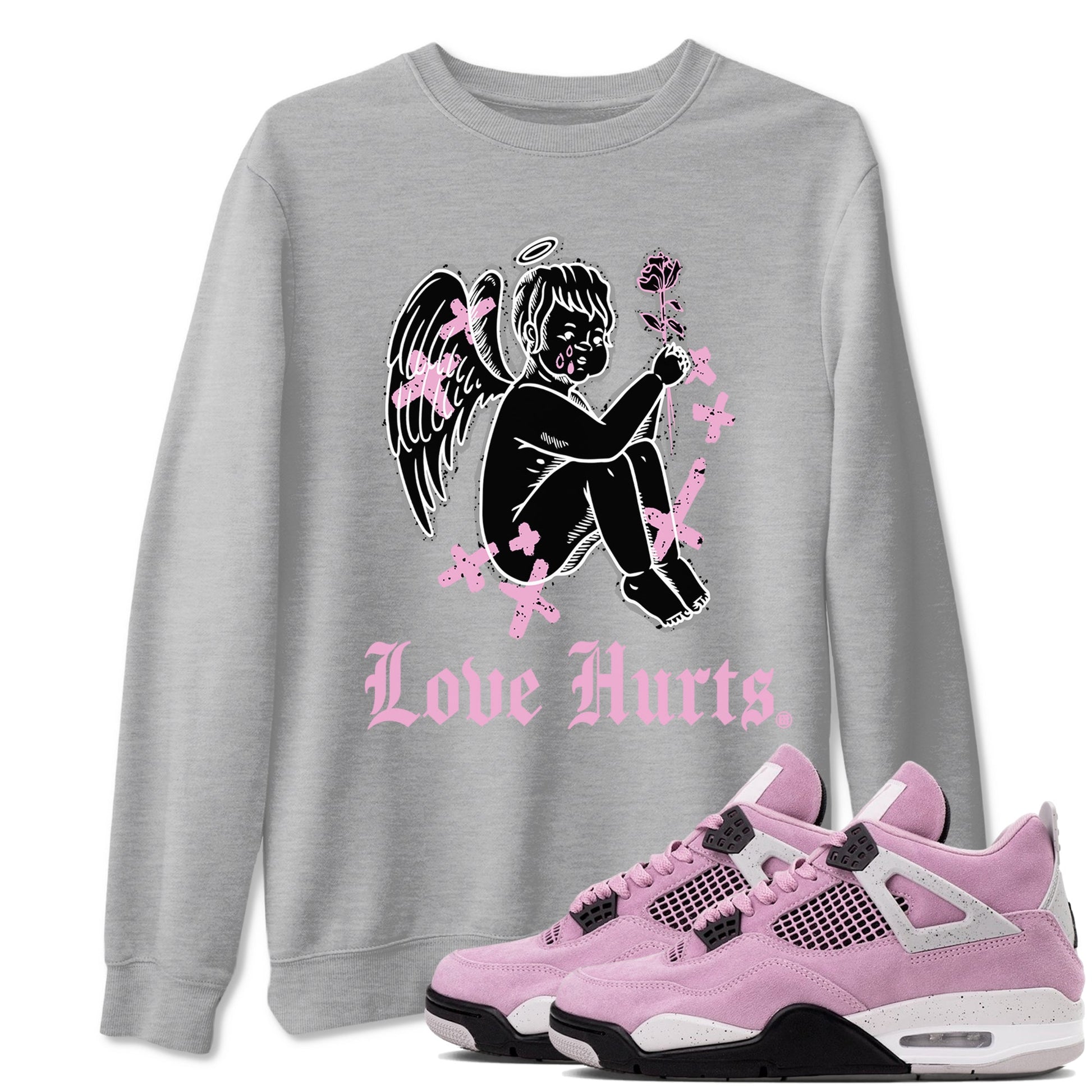 4s Retro Orchid shirts to match jordans Love Hurts sneaker match tees Air Jordan 4 WMNS Orchid match shoes to clothes SNRT Sneaker Tees unisex cotton Heather Grey 1 shirts