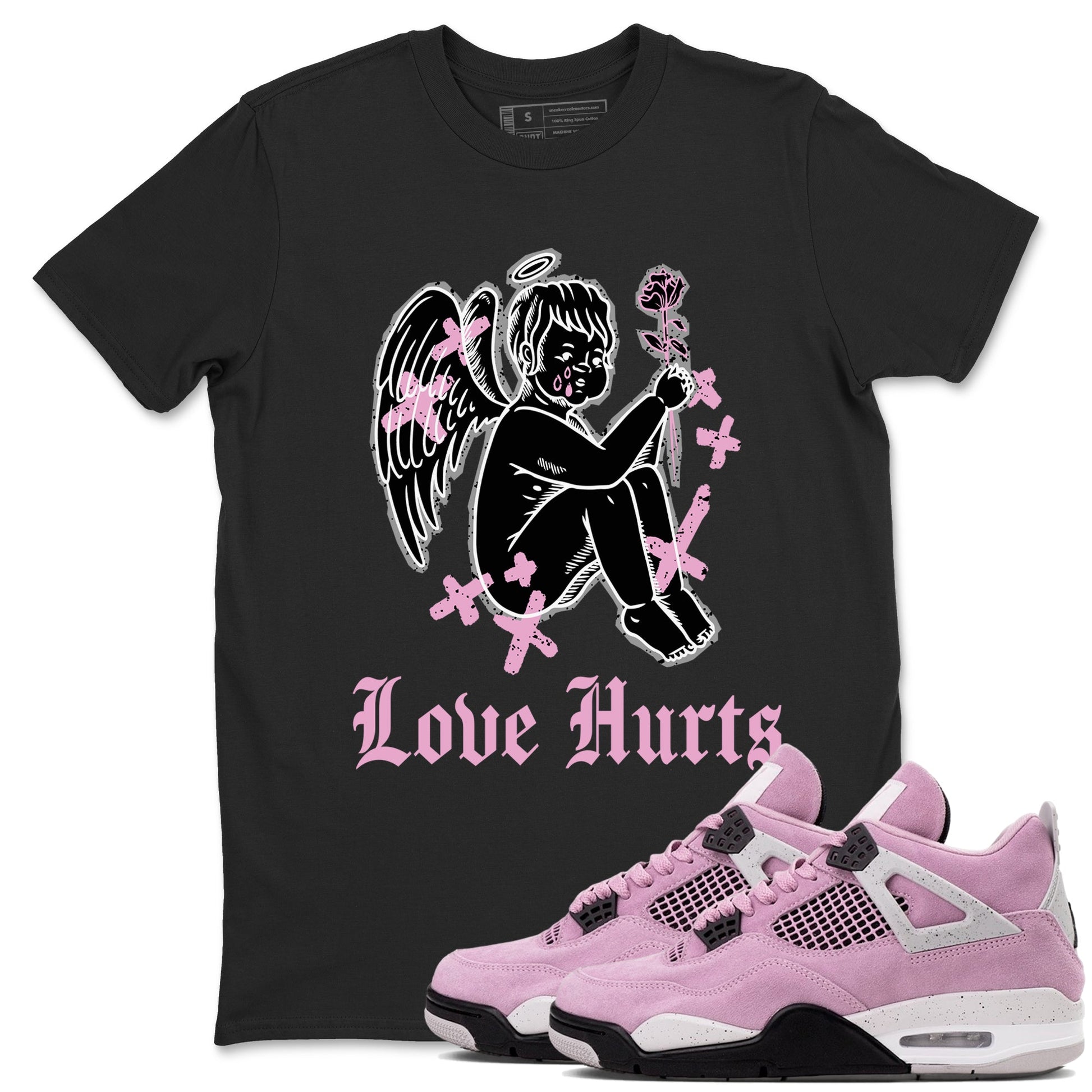 4s Retro Orchid shirts to match jordans Love Hurts sneaker match tees Air Jordan 4 WMNS Orchid match shoes to clothes SNRT Sneaker Tees unisex cotton Black 1 shirts