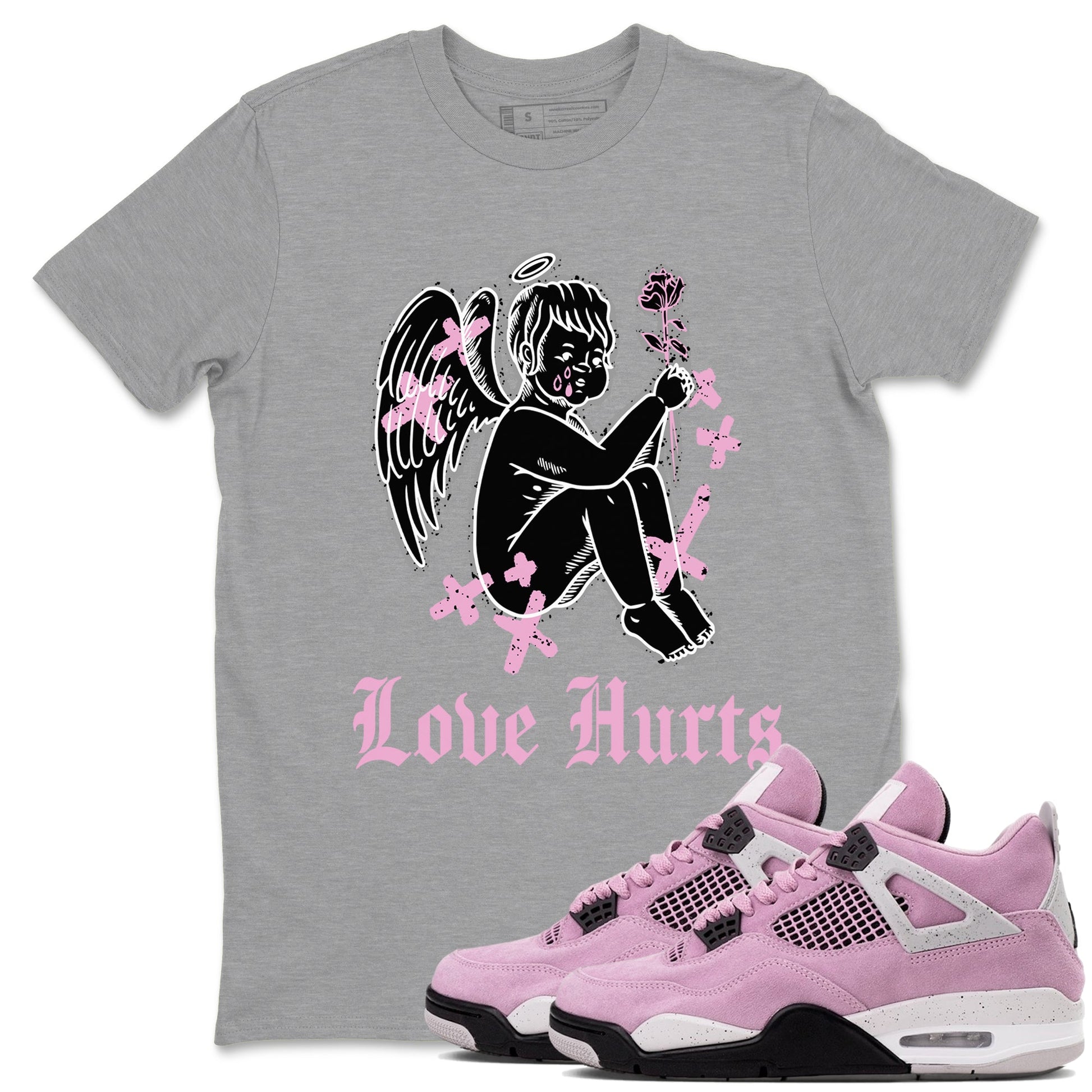 4s Retro Orchid shirts to match jordans Love Hurts sneaker match tees Air Jordan 4 WMNS Orchid match shoes to clothes SNRT Sneaker Tees unisex cotton Heather Grey 1 shirts