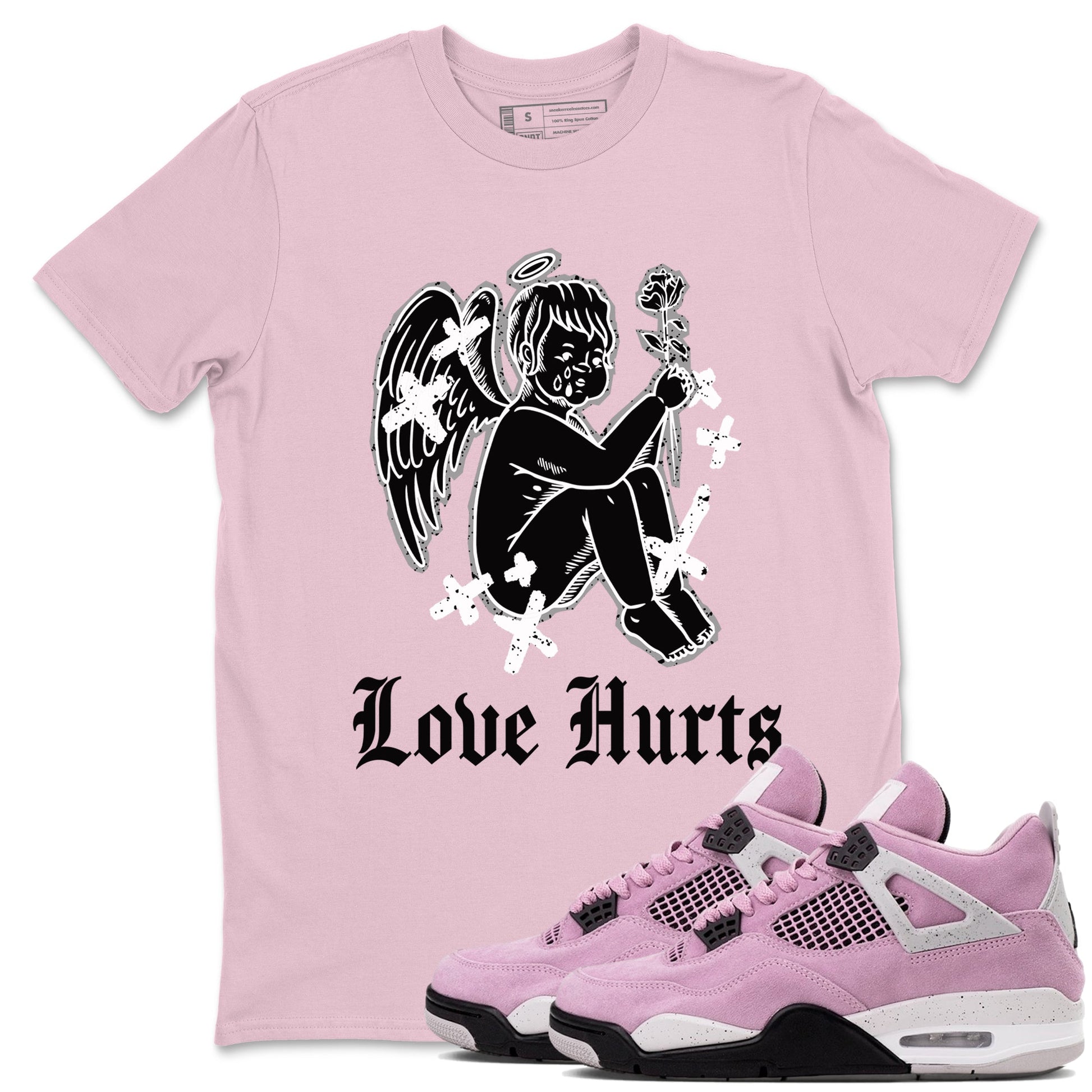 4s Retro Orchid shirts to match jordans Love Hurts sneaker match tees Air Jordan 4 WMNS Orchid match shoes to clothes SNRT Sneaker Tees unisex cotton Pink 1 shirts