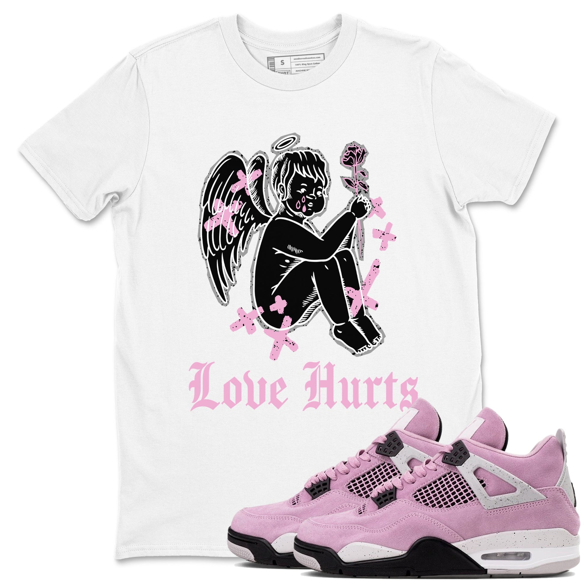 4s Retro Orchid shirts to match jordans Love Hurts sneaker match tees Air Jordan 4 WMNS Orchid match shoes to clothes SNRT Sneaker Tees unisex cotton White 1 shirts