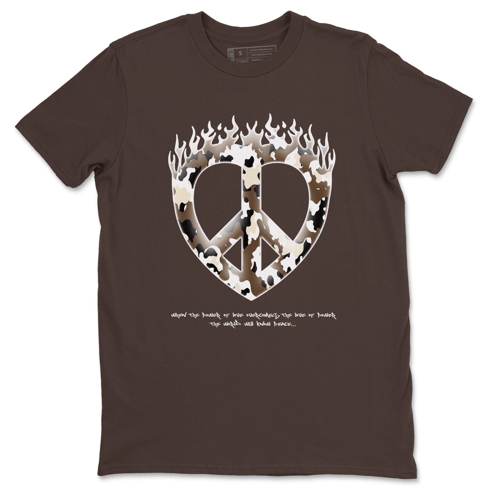 1s Low OG Mocha shirts to match jordans Love Peace sneaker match tees Air Jordan 1 Mocha match shoes to clothes SNRT Sneaker Tees unisex cotton Dark Chocolate 2 shirts