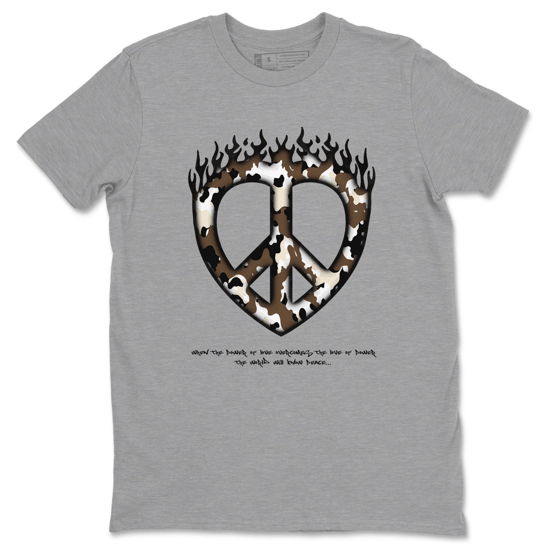 1s Low OG Mocha shirts to match jordans Love Peace sneaker match tees Air Jordan 1 Mocha match shoes to clothes SNRT Sneaker Tees unisex cotton Heather Grey 2 shirts