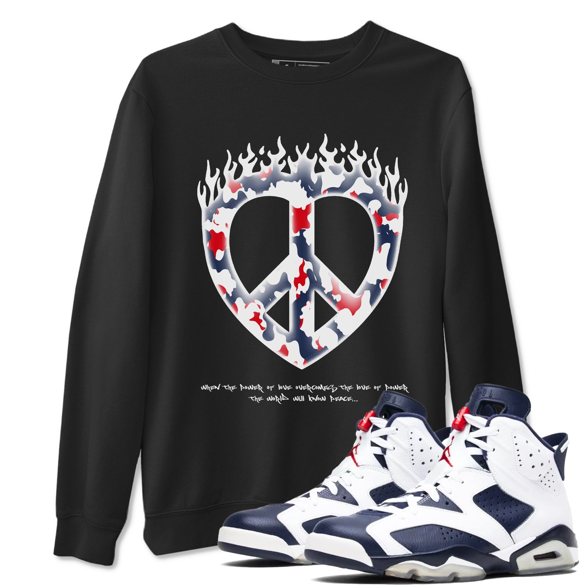 6s White And Midnight Navy shirts to match jordans Love Peace sneaker match tees Air Jordan 6 White And Midnight Navy SNRT Sneaker Release Tees unisex cotton Black 1 crew neck shirts
