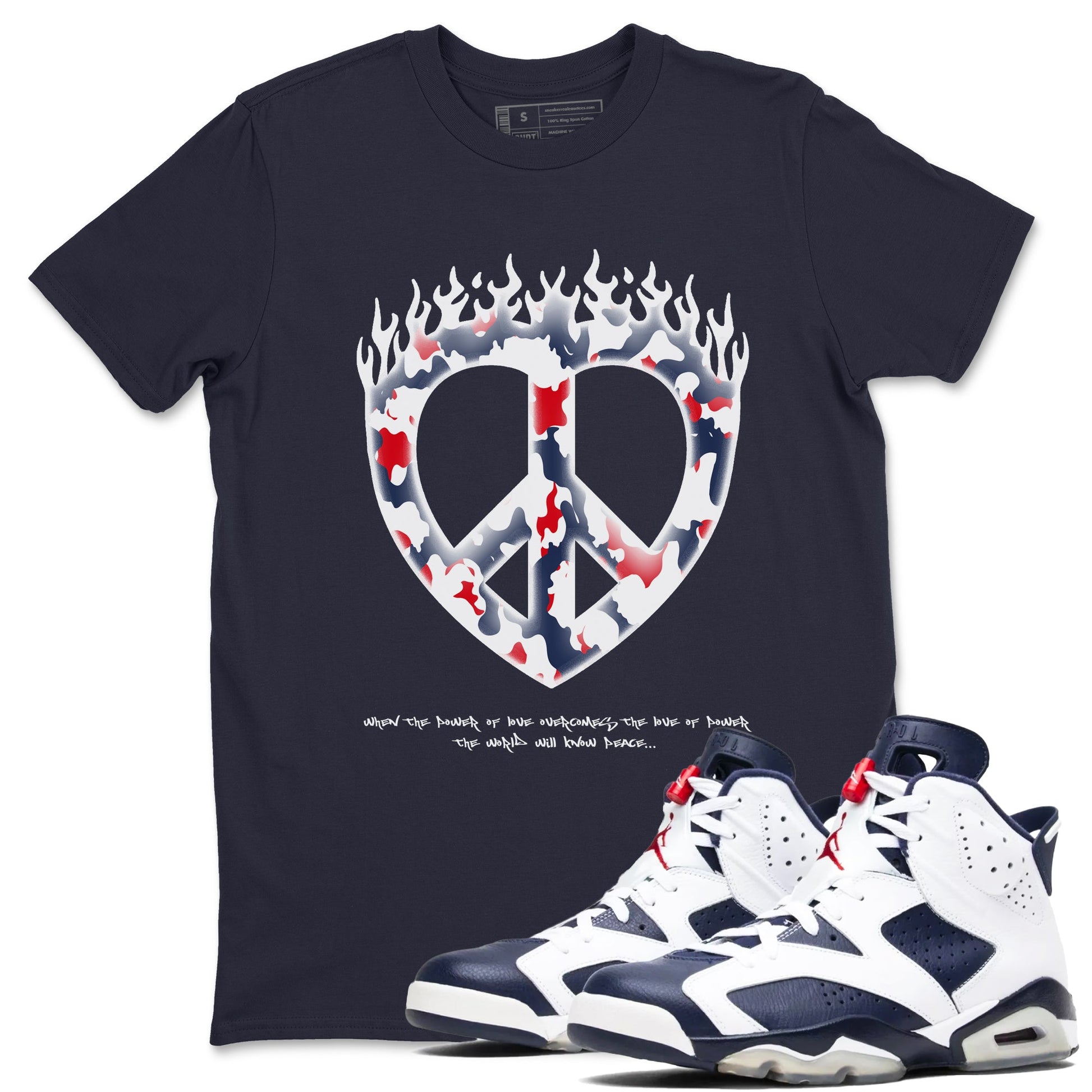6s White And Midnight Navy shirts to match jordans Love Peace sneaker match tees Air Jordan 6 White And Midnight Navy SNRT Sneaker Release Tees unisex cotton Navy 1 crew neck shirts