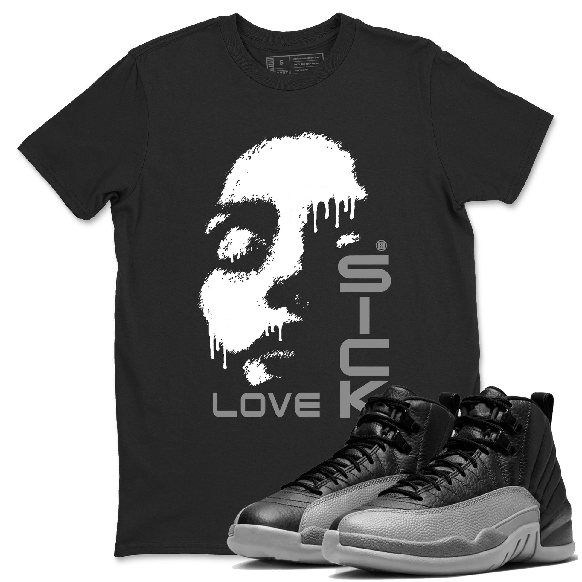12s Black Wolf Grey shirts to match jordans Love Sick sneaker match tees Air Jordan 12 Barons match shoes to clothes SNRT Sneaker Tees unisex cotton Black 1 shirts