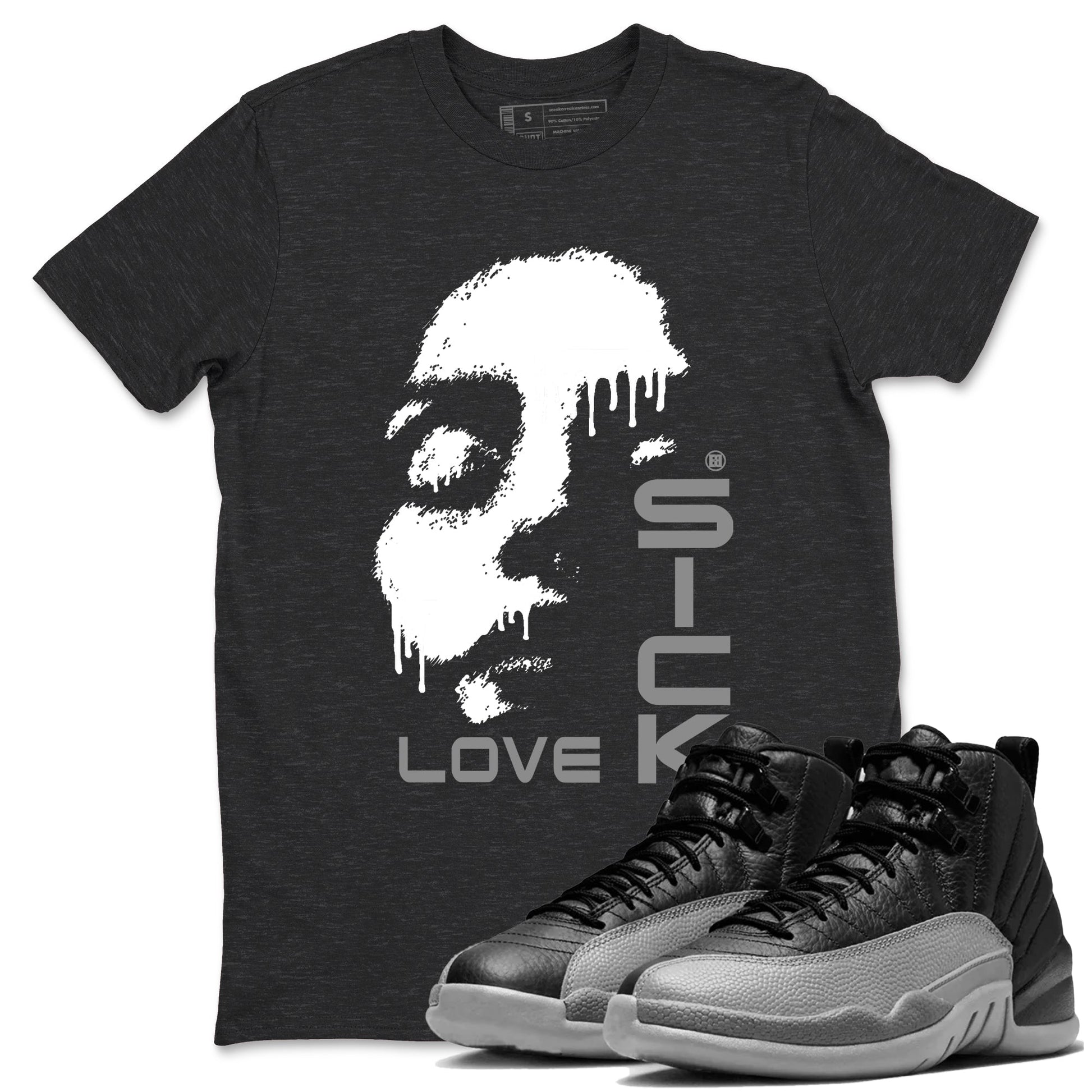 12s Black Wolf Grey shirts to match jordans Love Sick sneaker match tees Air Jordan 12 Barons match shoes to clothes SNRT Sneaker Tees unisex cotton Charcoal Heather 1 shirts