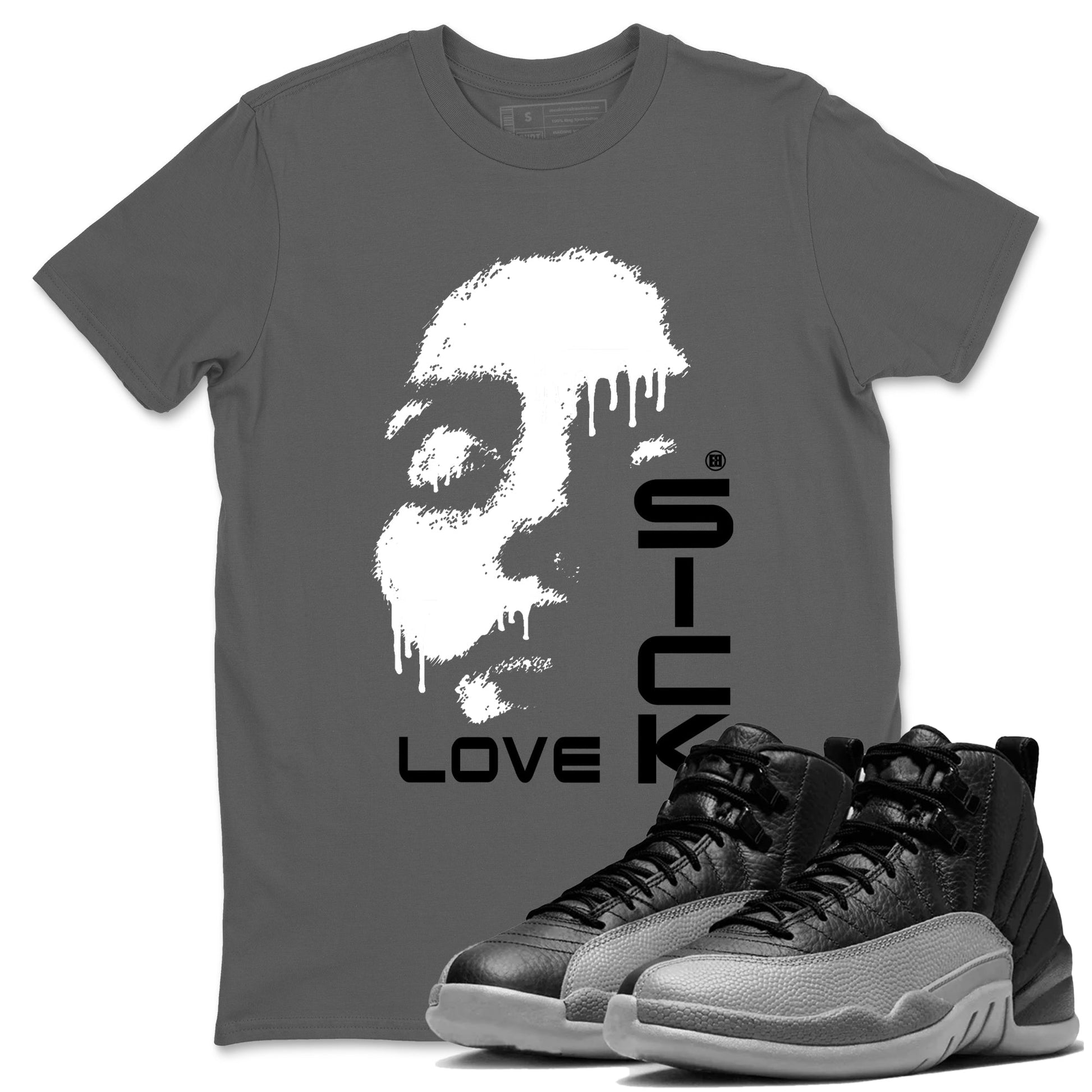 12s Black Wolf Grey shirts to match jordans Love Sick sneaker match tees Air Jordan 12 Barons match shoes to clothes SNRT Sneaker Tees unisex cotton Cool Grey 1 shirts