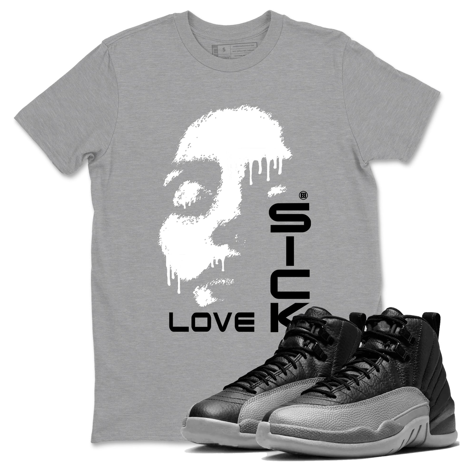 12s Black Wolf Grey shirts to match jordans Love Sick sneaker match tees Air Jordan 12 Barons match shoes to clothes SNRT Sneaker Tees unisex cotton Heather Grey 1 shirts