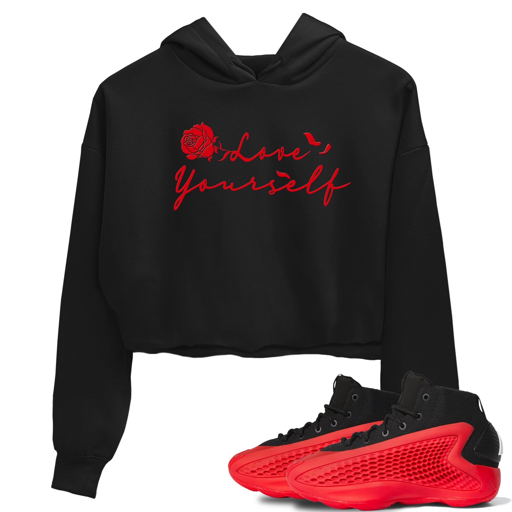 AE 1 Bred shirts to match jordans Love Yourself sneaker match tees AE 1 Bred match shoes to clothes SNRT Sneaker Tees unisex cotton Black 1 crop tee