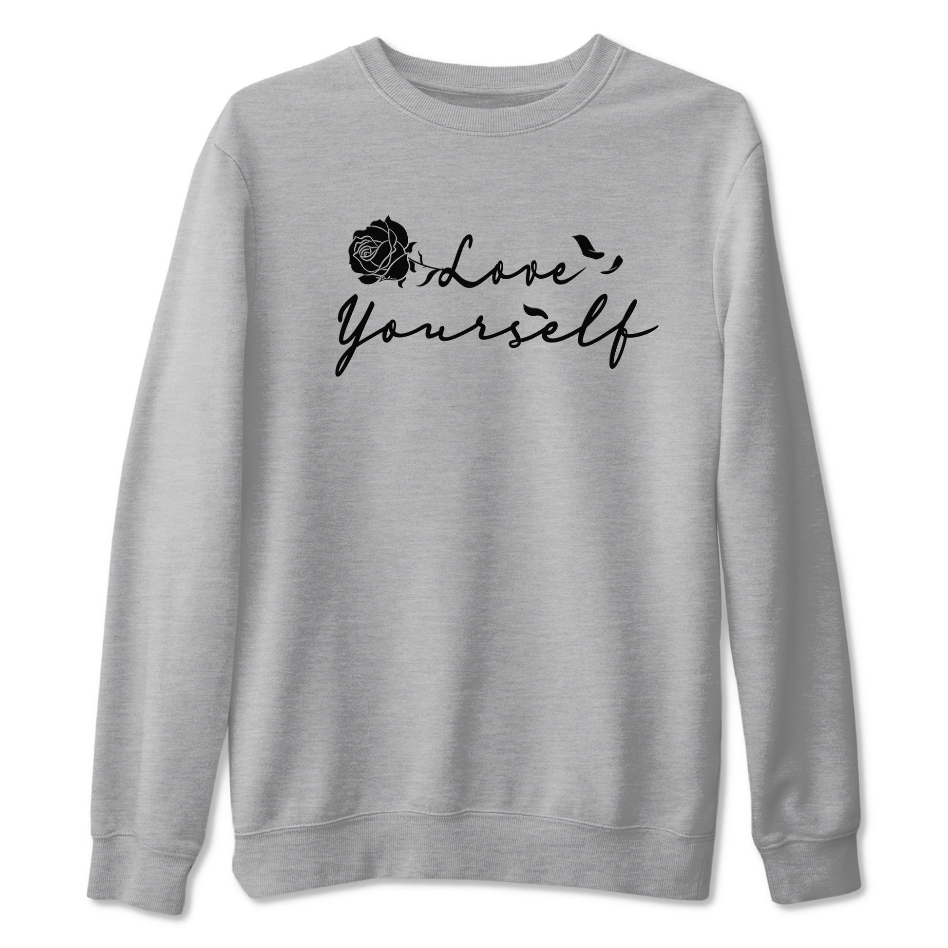 12s Black Wolf Grey shirts to match jordans Love Yourself sneaker match tees Air Jordan 12 Black Wolf Grey match shoes to clothes SNRT Sneaker Tees unisex cotton Heather Grey 2 shirts