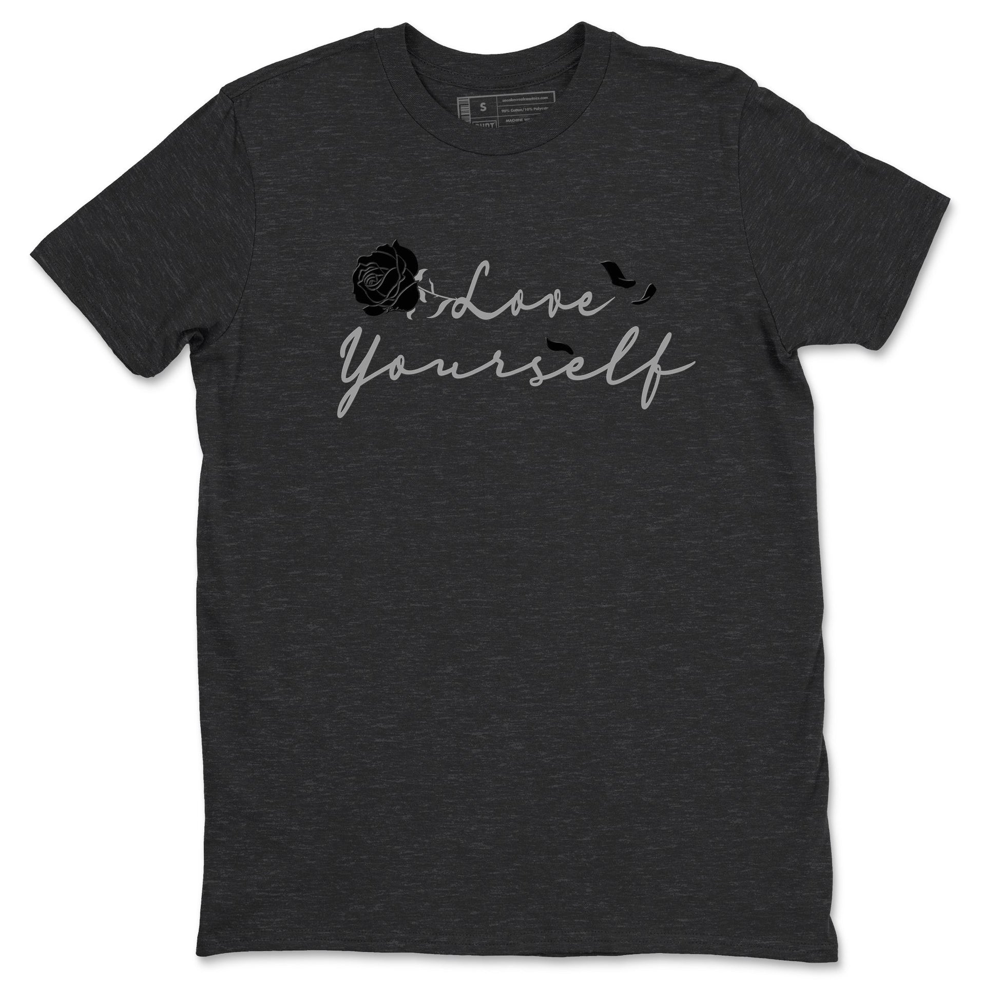 12s Black Wolf Grey shirts to match jordans Love Yourself sneaker match tees Air Jordan 12 Black Wolf Grey match shoes to clothes SNRT Sneaker Tees unisex cotton Charcoal Heather 2 shirts