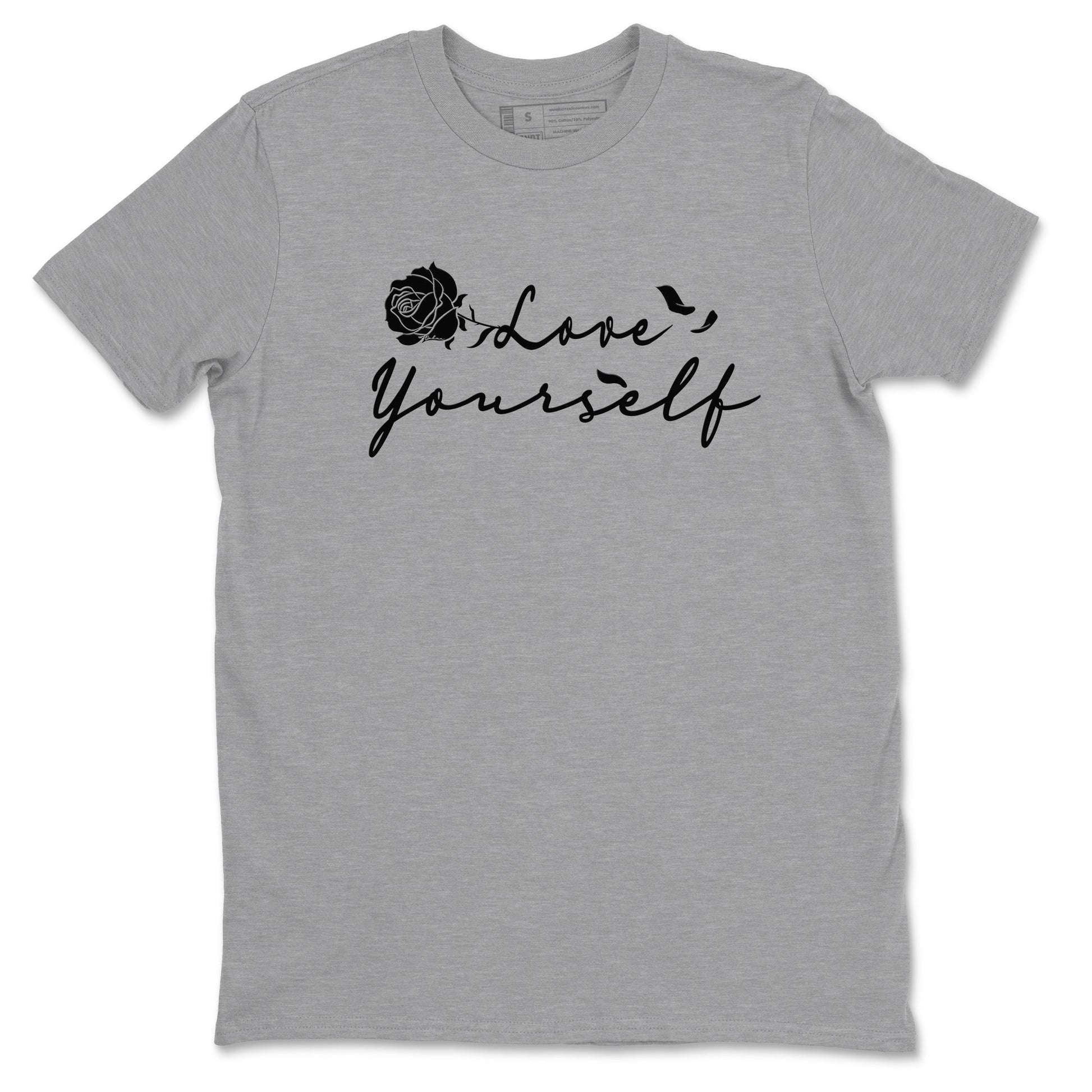 12s Black Wolf Grey shirts to match jordans Love Yourself sneaker match tees Air Jordan 12 Black Wolf Grey match shoes to clothes SNRT Sneaker Tees unisex cotton Heather Grey 2 shirts