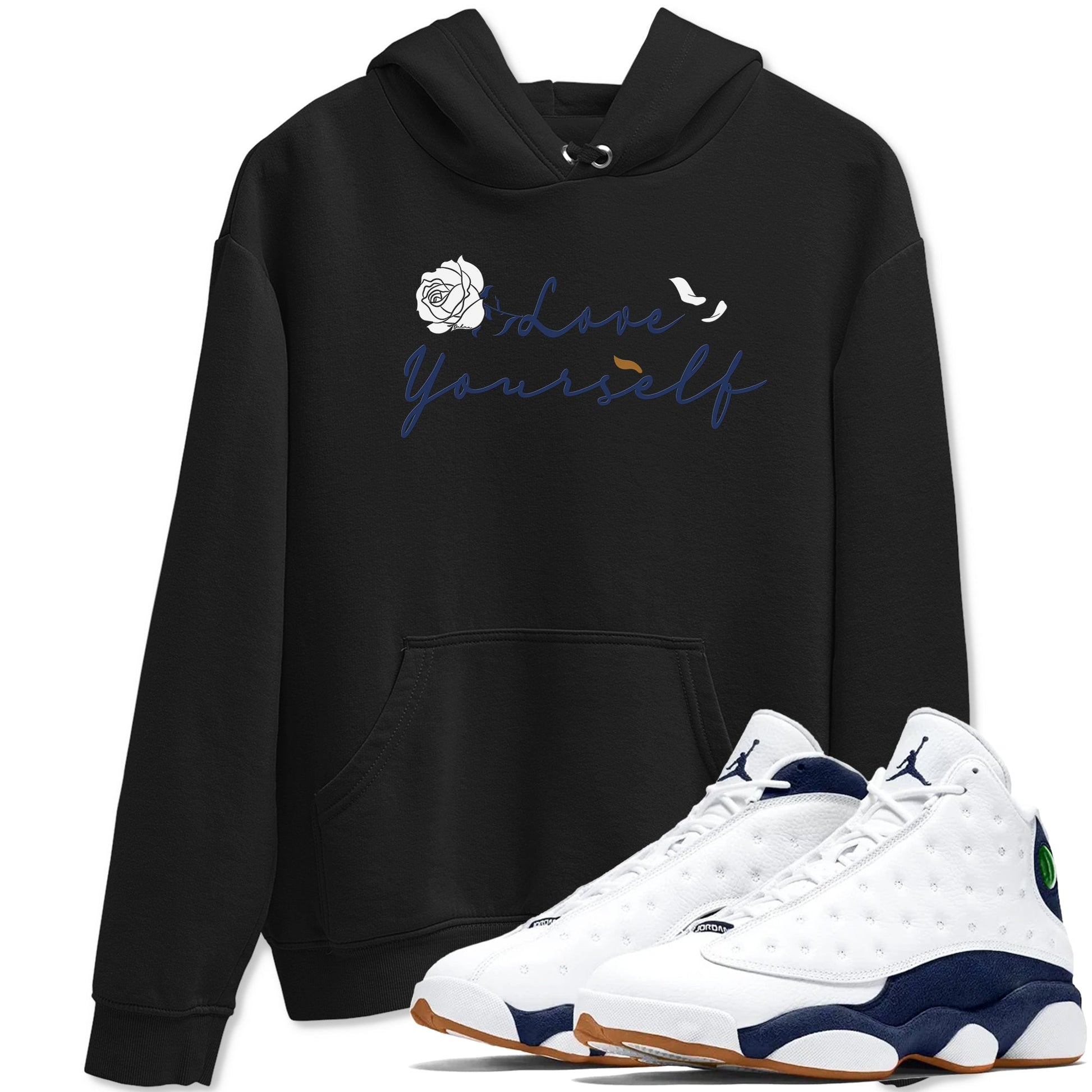 13s Midnight Navy shirts to match jordans Love Yourself sneaker match tees Air Jordan 13 Midnight Navy SNRT Sneaker Release Tees unisex cotton Black 1 crew neck shirts