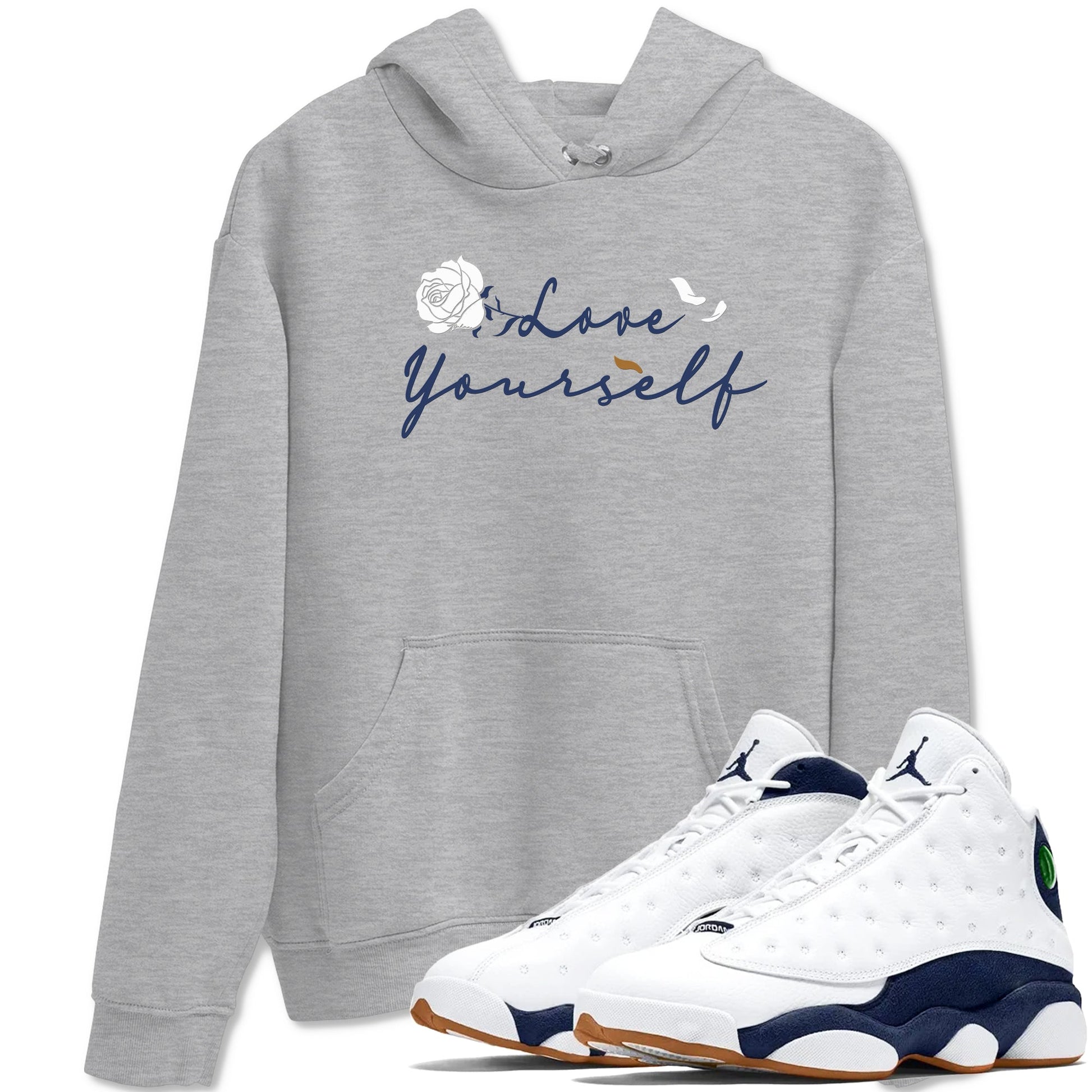 13s Midnight Navy shirts to match jordans Love Yourself sneaker match tees Air Jordan 13 Midnight Navy SNRT Sneaker Release Tees unisex cotton Heather Grey 1 crew neck shirts