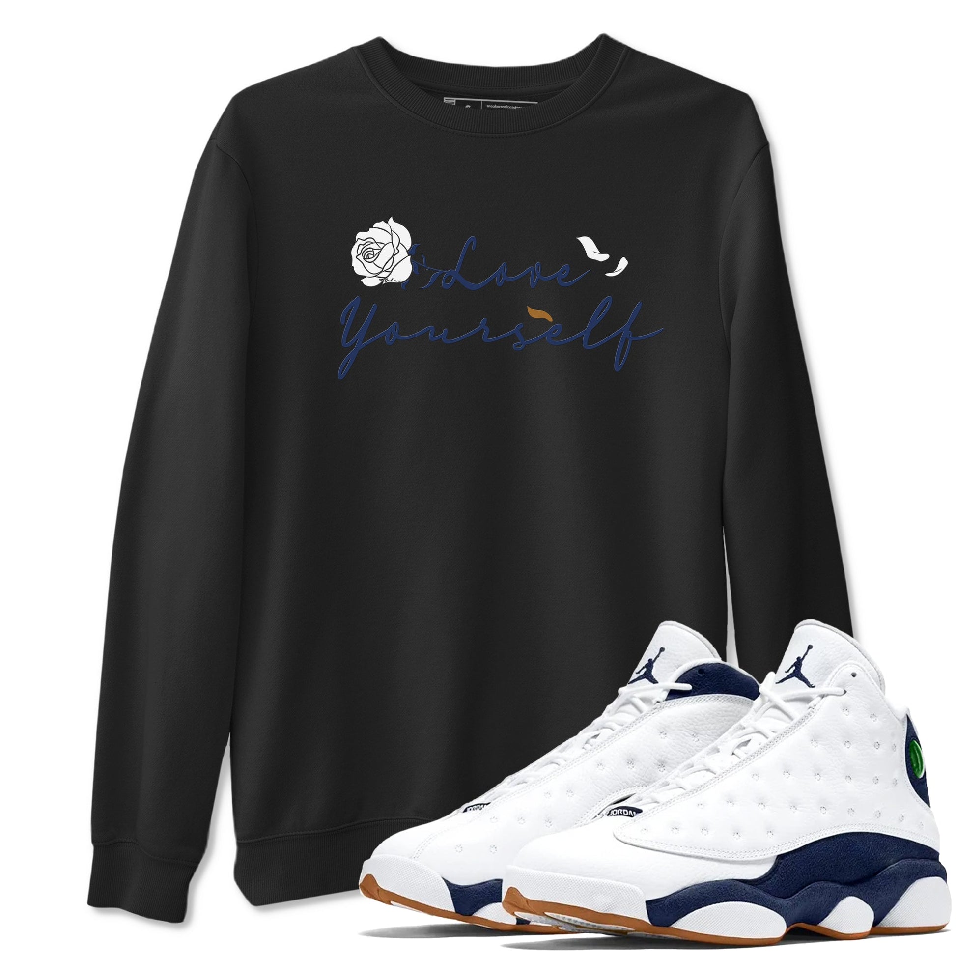 13s Midnight Navy shirts to match jordans Love Yourself sneaker match tees Air Jordan 13 Midnight Navy SNRT Sneaker Release Tees unisex cotton Black 1 crew neck shirts