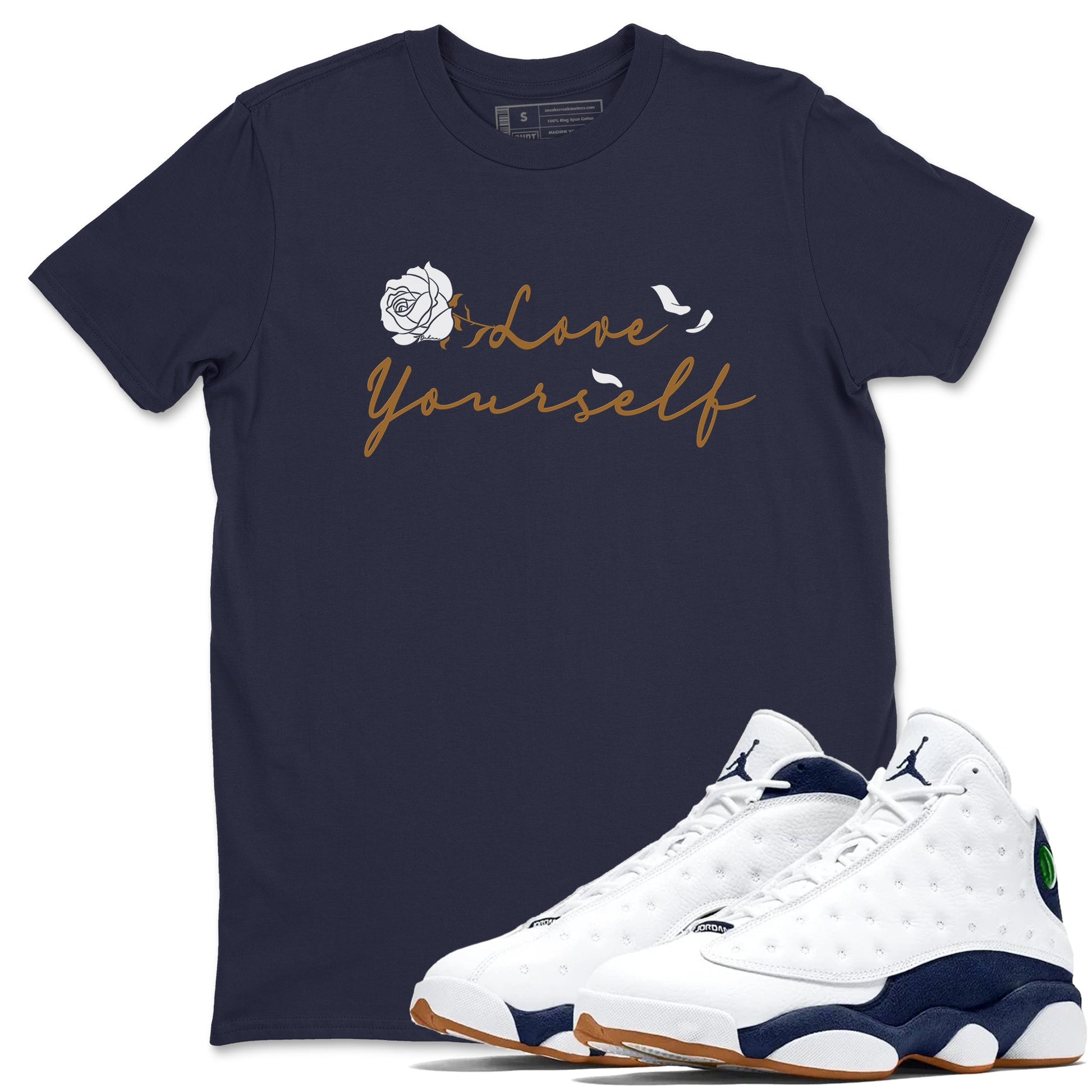 13s Midnight Navy shirts to match jordans Love Yourself sneaker match tees Air Jordan 13 Midnight Navy SNRT Sneaker Release Tees unisex cotton Navy 1 crew neck shirts