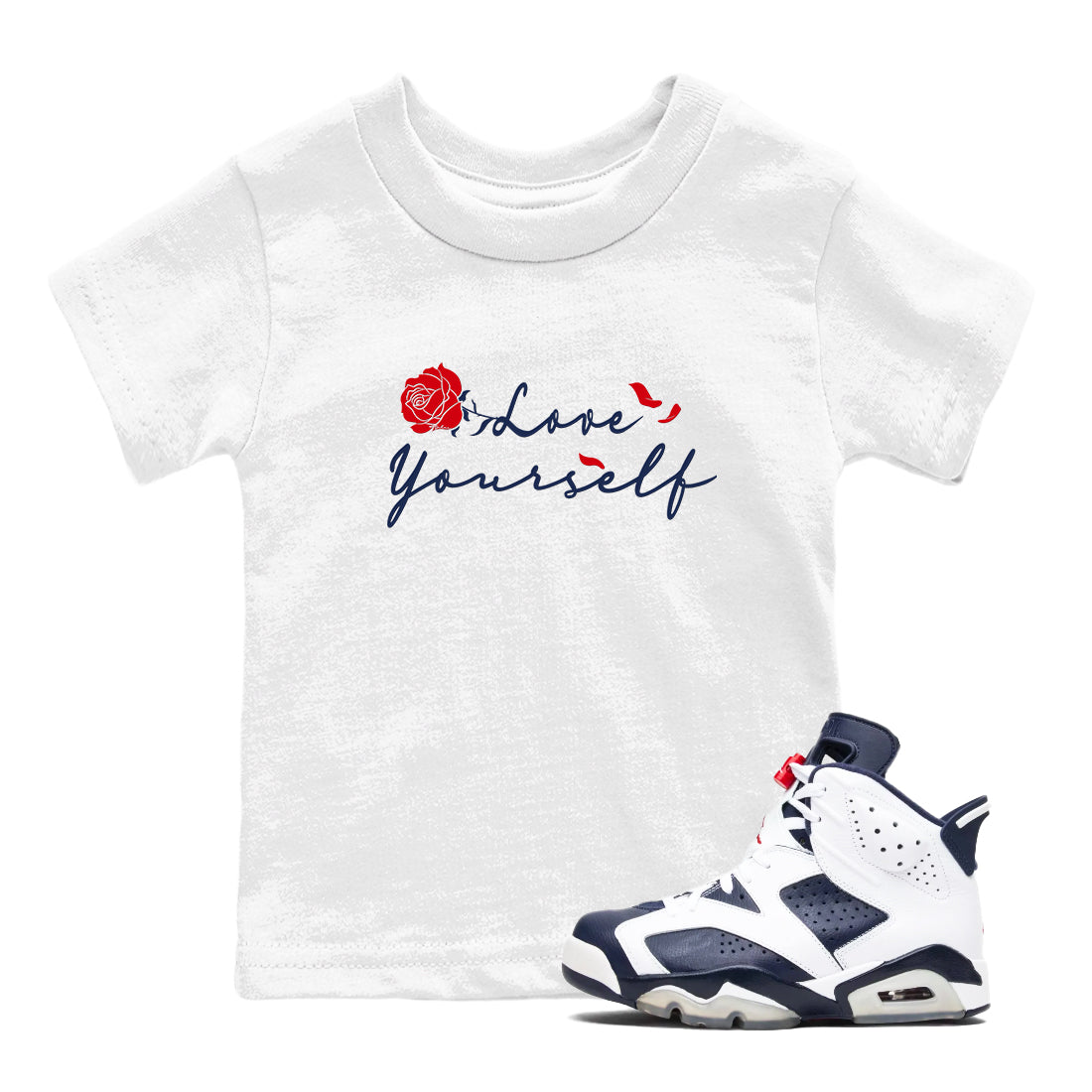 6s White And Midnight Navy shirts to match jordans Love Yourself sneaker match tees Air Jordan 6 White And Midnight Navy SNRT Sneaker Release Tees Youth Baby White 1 crew neck shirts