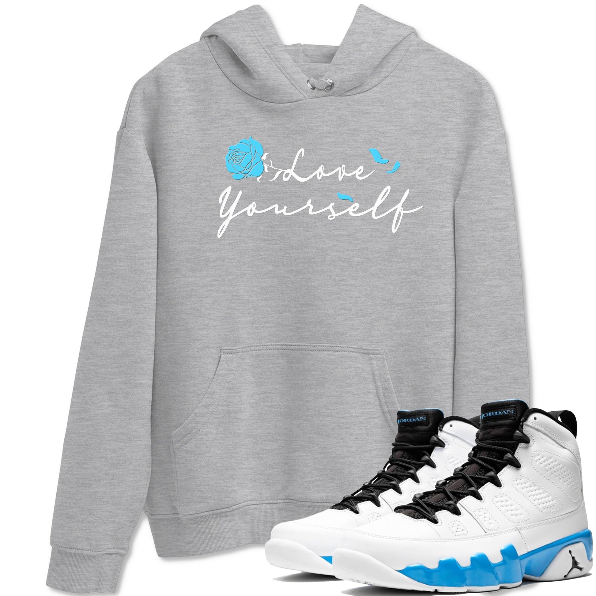 AJ9 Powder Blue shirt to match jordans Love Yourself sneaker tees Air Jordan 9 Powder Blue SNRT Sneaker Release Tees unisex cotton Heather Grey 1 crew neck shirt