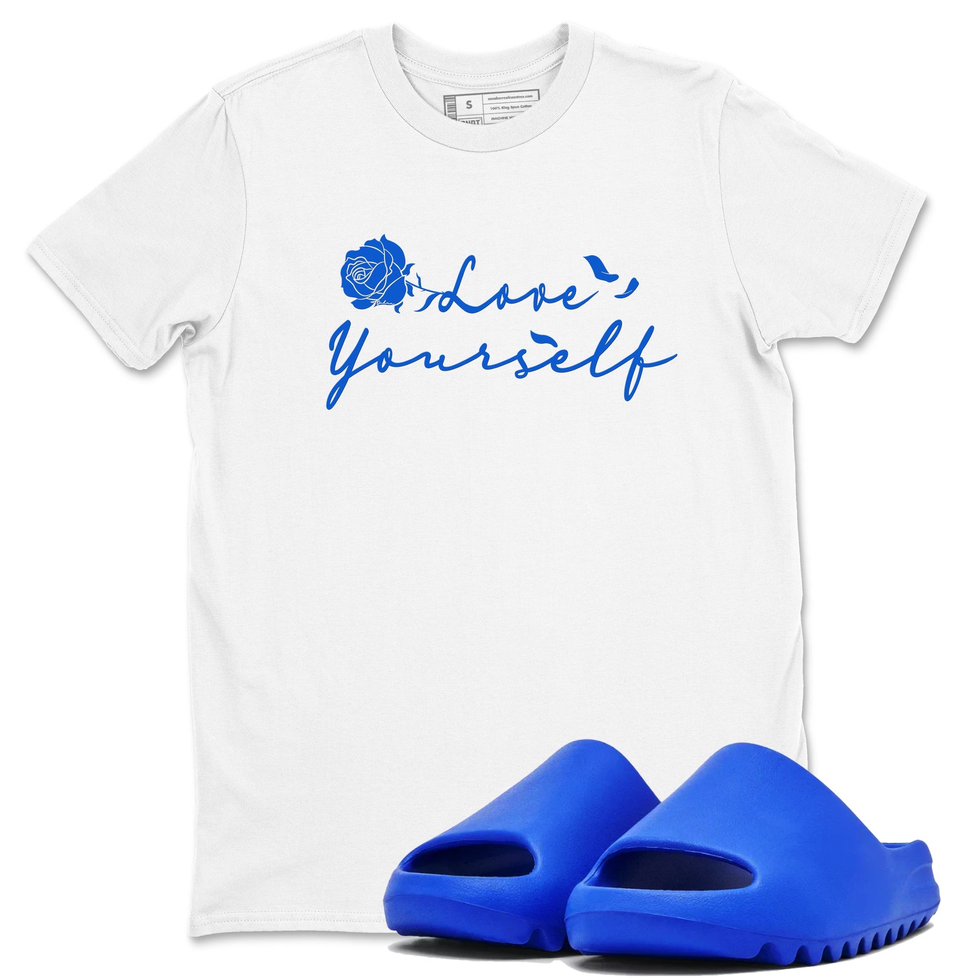 Yeezy Slide Azure shirts to match jordans Love Yourself sneaker match tees Yeezy Slide Azure SNRT Sneaker Tees streetwear brand White 1 unisex cotton tee