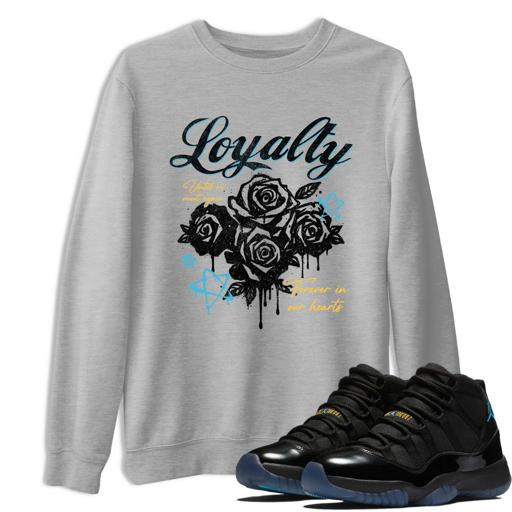 Sneaker Threads – Sneaker Tees To Match Air Jordan 11 Retro Gamma – Loyalty Graphic Tee Heather Grey 1. Perfect for Jordan releases 2025 colorways.