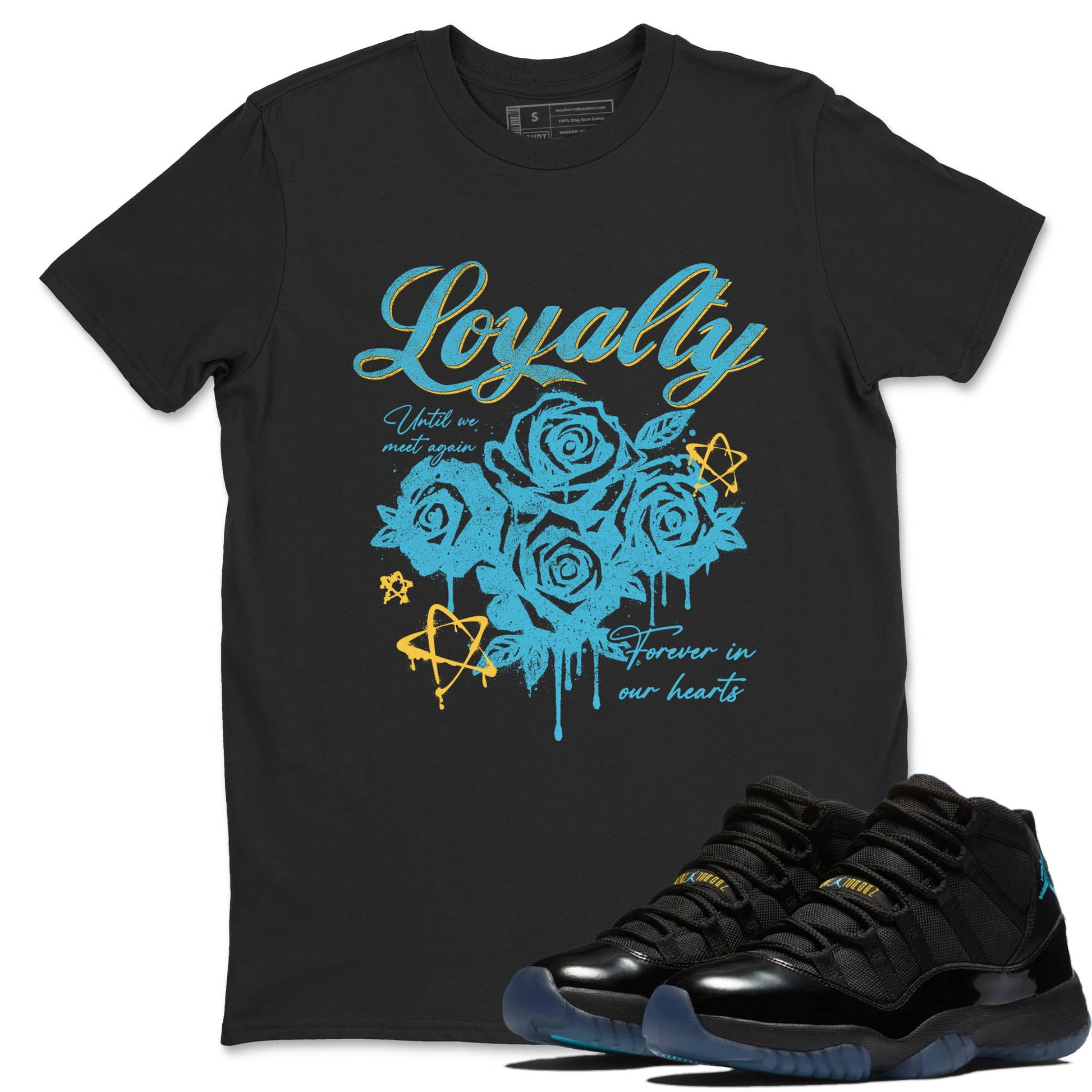 Sneaker Threads – Sneaker Tees To Match Air Jordan 11 Retro Gamma – Loyalty Graphic Tee Black 1. Perfect for Jordan releases 2025 colorways.