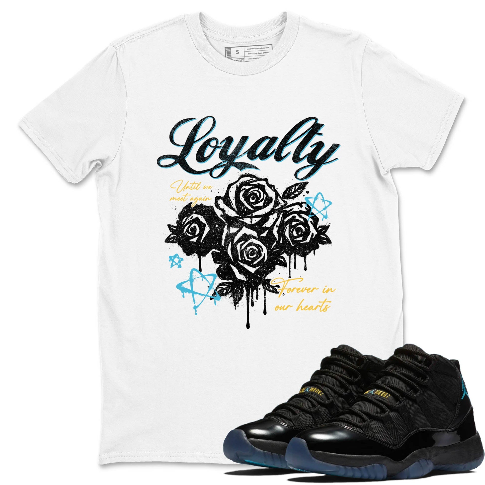 Sneaker Threads – Sneaker Tees To Match Air Jordan 11 Retro Gamma – Loyalty Graphic Tee White 1. Perfect for Jordan releases 2025 colorways.