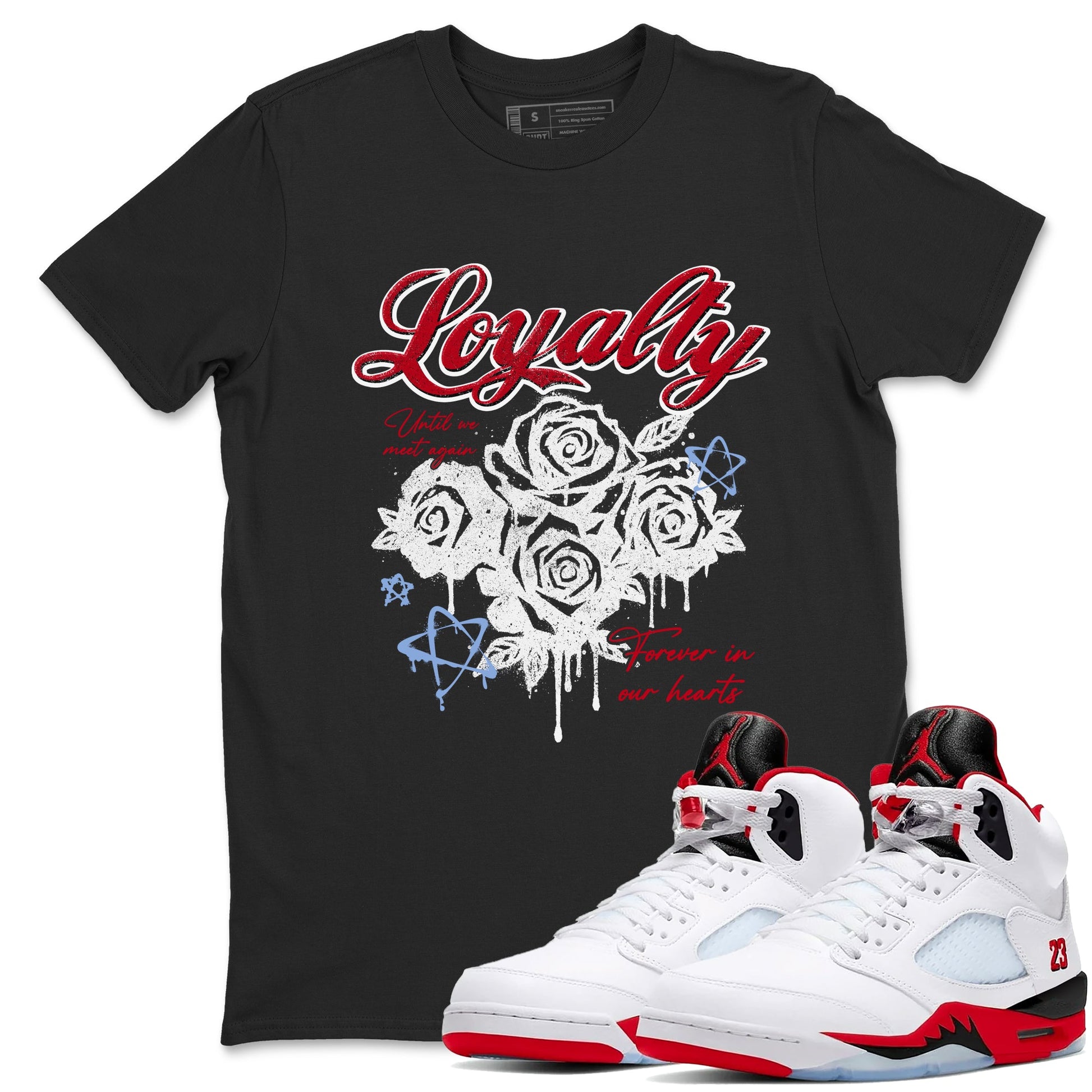 Sneaker match tees – Sneaker Tees To Match Air Jordan 5 Fire Red Shoes – Loyalty Tee Black 1
