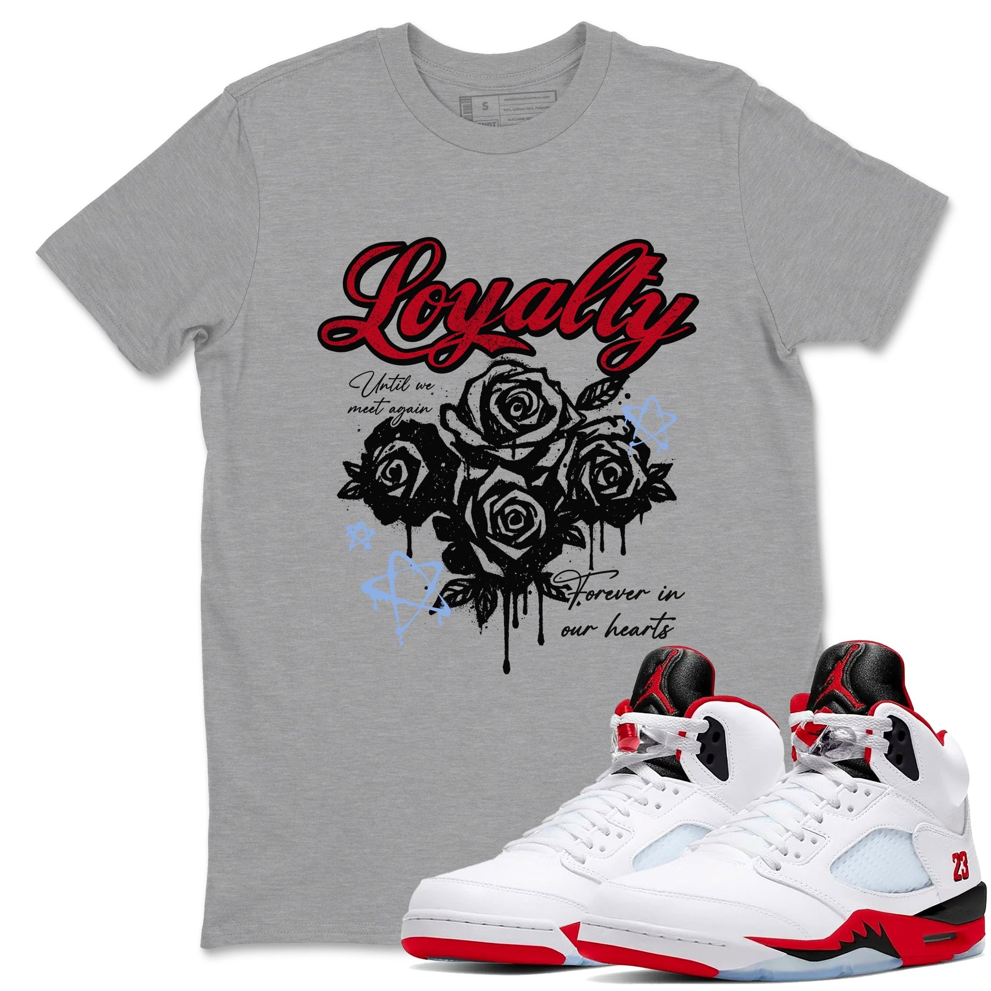 Sneaker match tees – Sneaker Tees To Match Air Jordan 5 Fire Red Shoes – Loyalty Tee Heather Grey 1