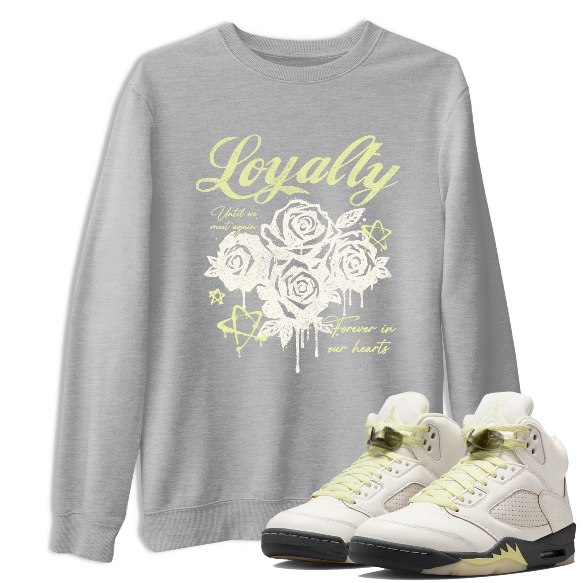 Sneaker match tees – Sneaker Tees To Match Air Jordan 5 Luminous Green Shoes – Loyalty Tee Heather Grey 1