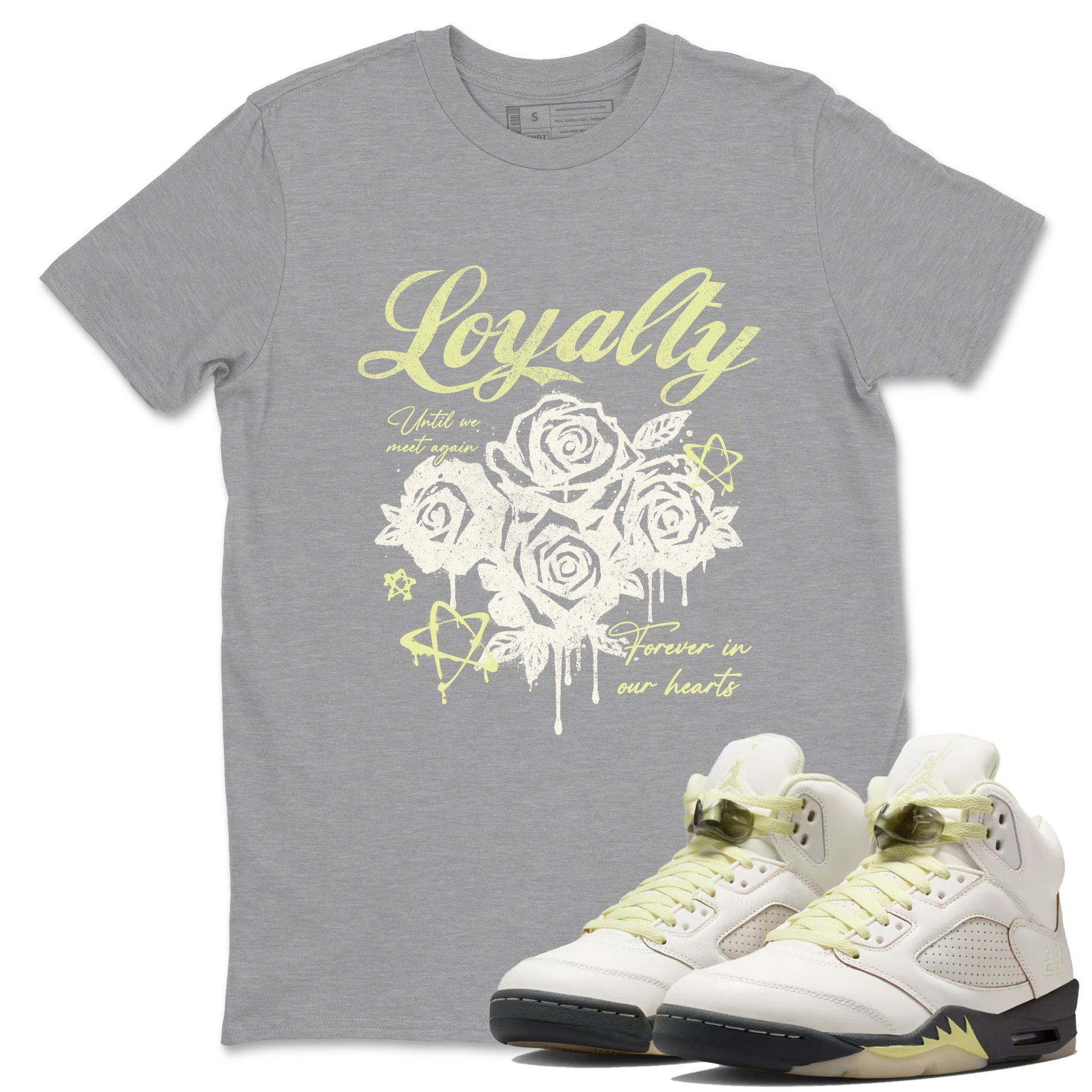 Sneaker match tees – Sneaker Tees To Match Air Jordan 5 Luminous Green Shoes – Loyalty Tee Heather Grey 1
