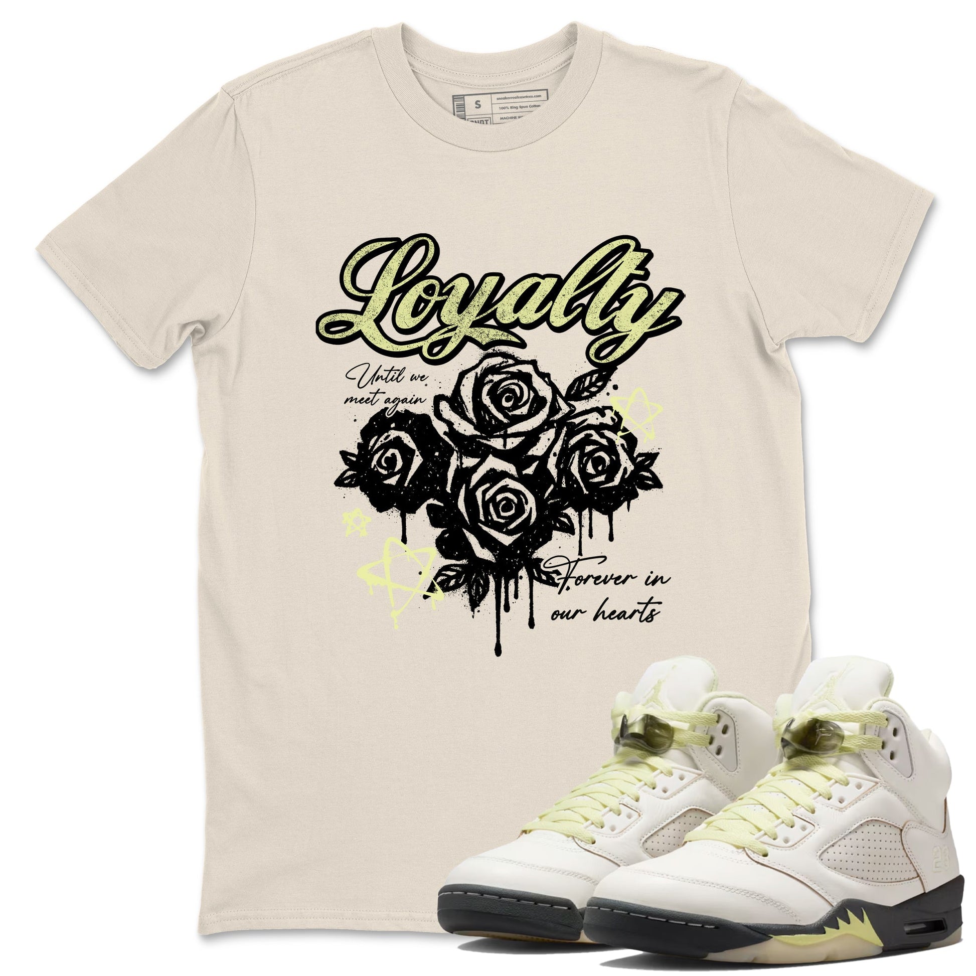 Sneaker match tees – Sneaker Tees To Match Air Jordan 5 Luminous Green Shoes – Loyalty Tee Natural 1