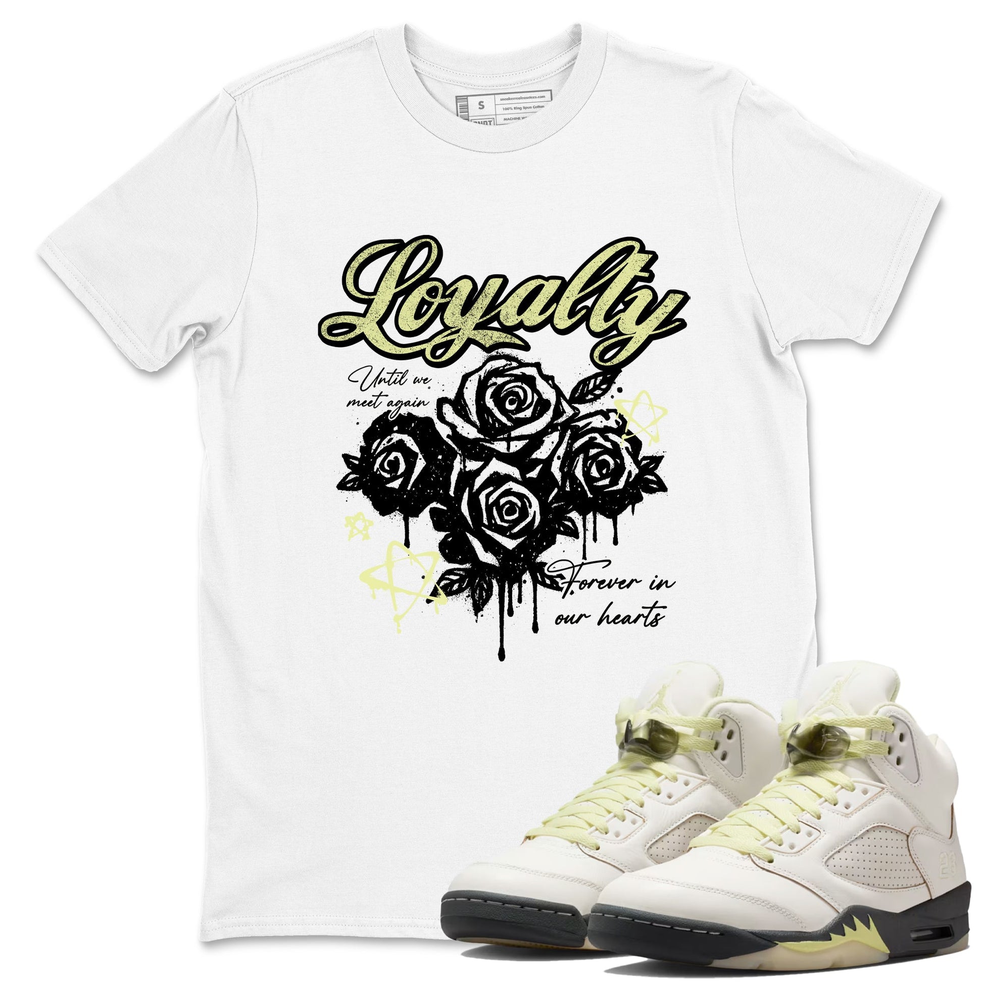 Sneaker match tees – Sneaker Tees To Match Air Jordan 5 Luminous Green Shoes – Loyalty Tee White 1