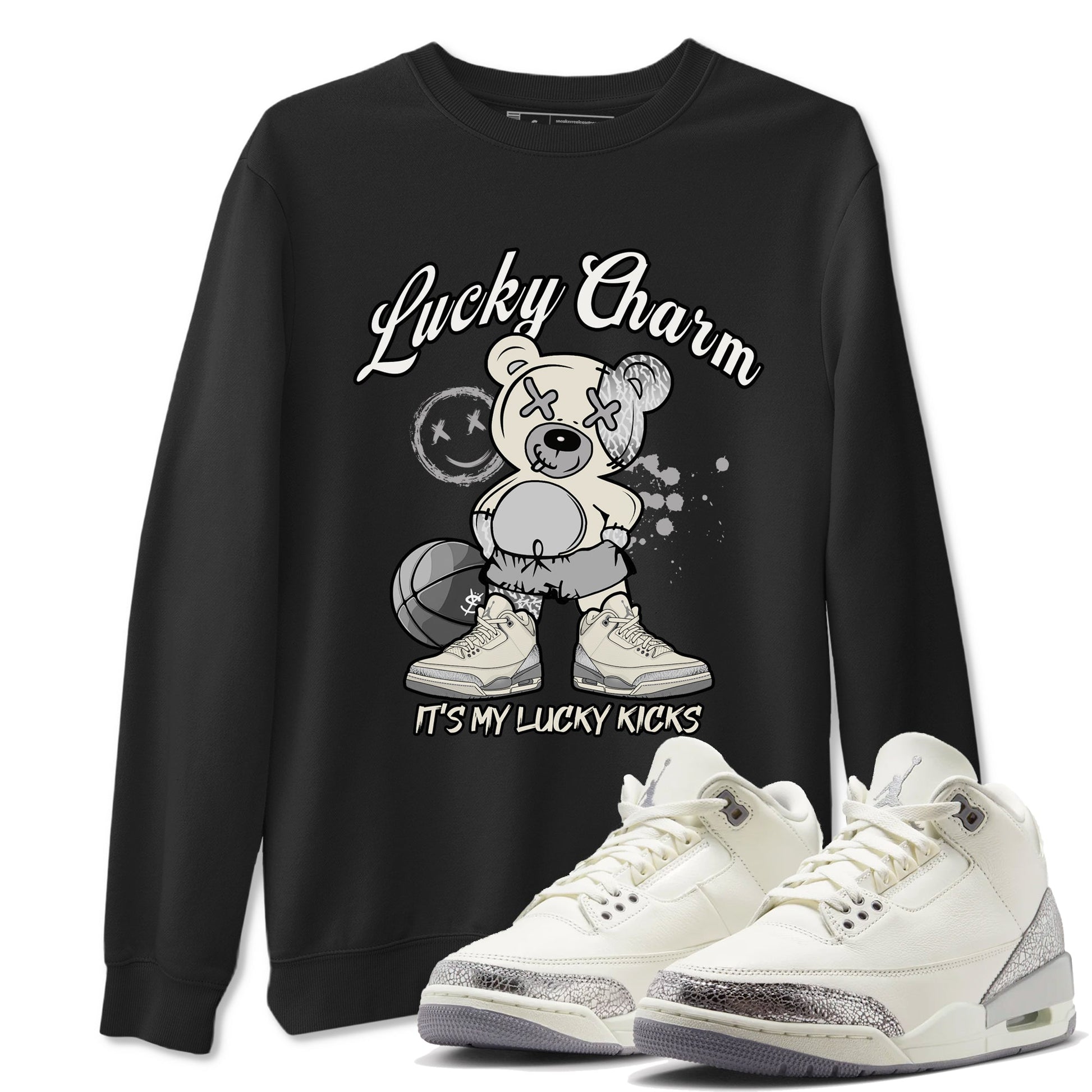 3s Sail and Cement Grey shirts to match jordans Lucky Charm sneaker match tees Air Jordan 3 Retro Sail and Cement Grey match shoes to clothes SNRT Sneaker Tees unisex cotton Black 1 shirts
