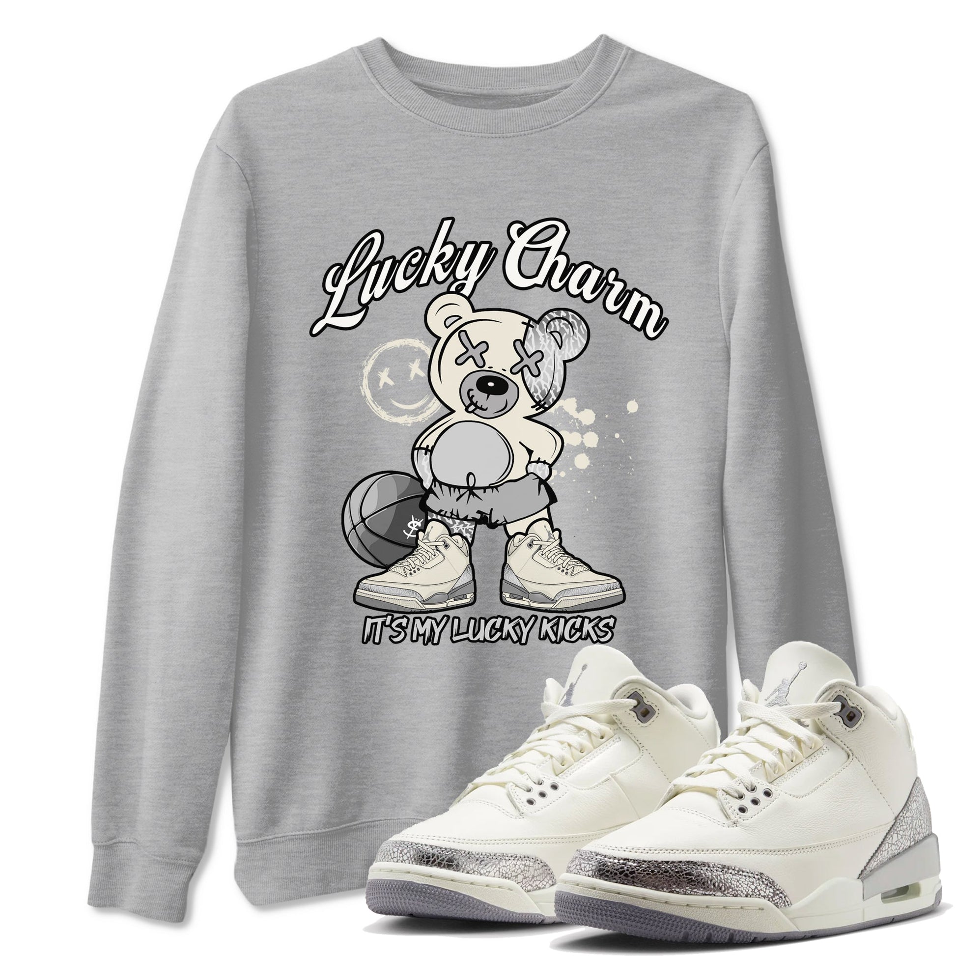 3s Sail and Cement Grey shirts to match jordans Lucky Charm sneaker match tees Air Jordan 3 Retro Sail and Cement Grey match shoes to clothes SNRT Sneaker Tees unisex cotton Heather Grey 1 shirts