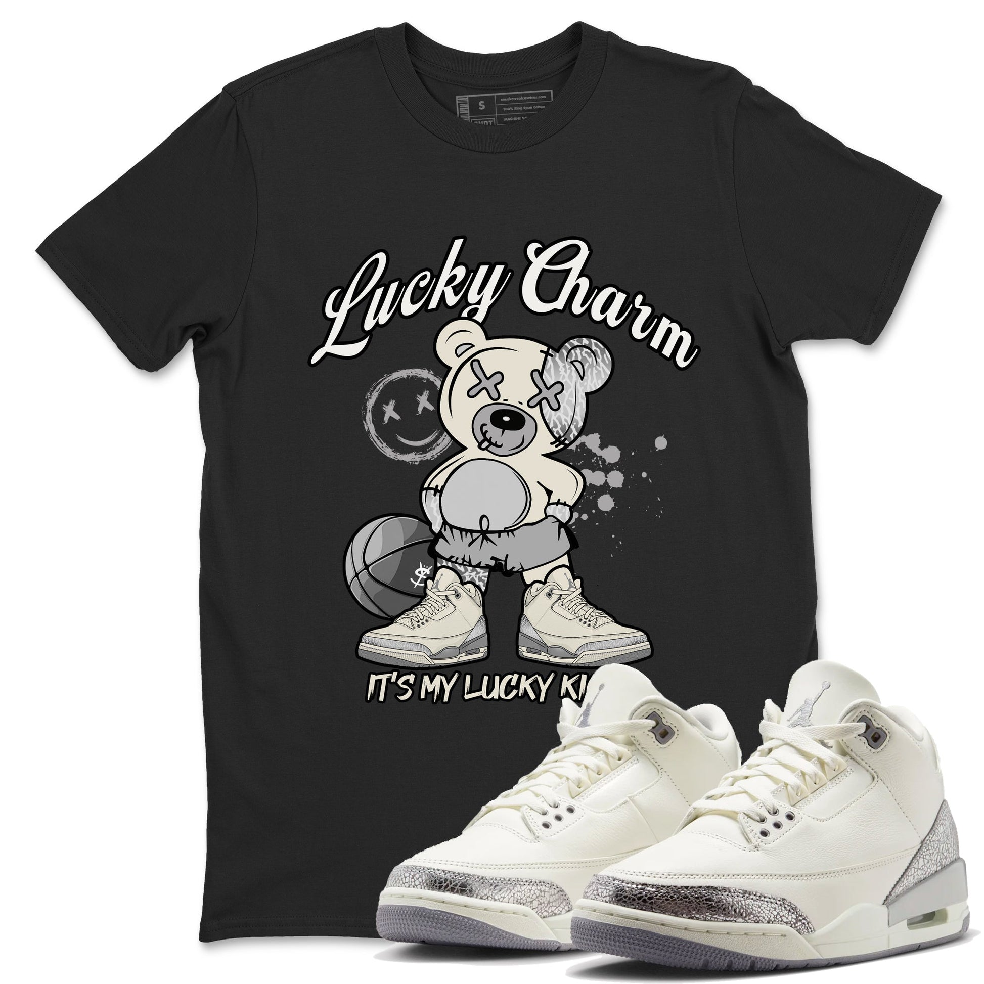 3s Sail and Cement Grey shirts to match jordans Lucky Charm sneaker match tees Air Jordan 3 Retro Sail and Cement Grey match shoes to clothes SNRT Sneaker Tees unisex cotton Black 1 shirts