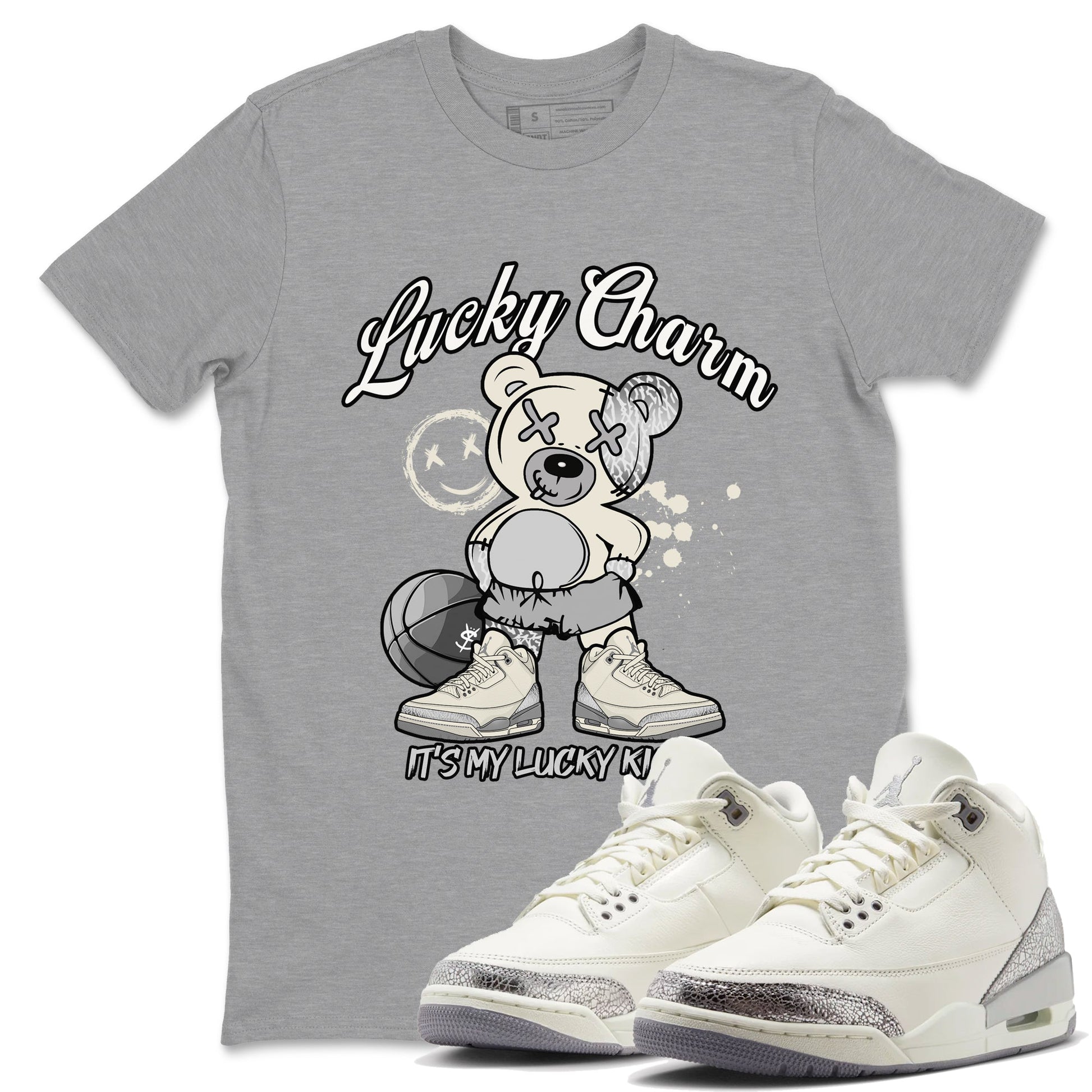 3s Sail and Cement Grey shirts to match jordans Lucky Charm sneaker match tees Air Jordan 3 Retro Sail and Cement Grey match shoes to clothes SNRT Sneaker Tees unisex cotton Heather Grey 1 shirts