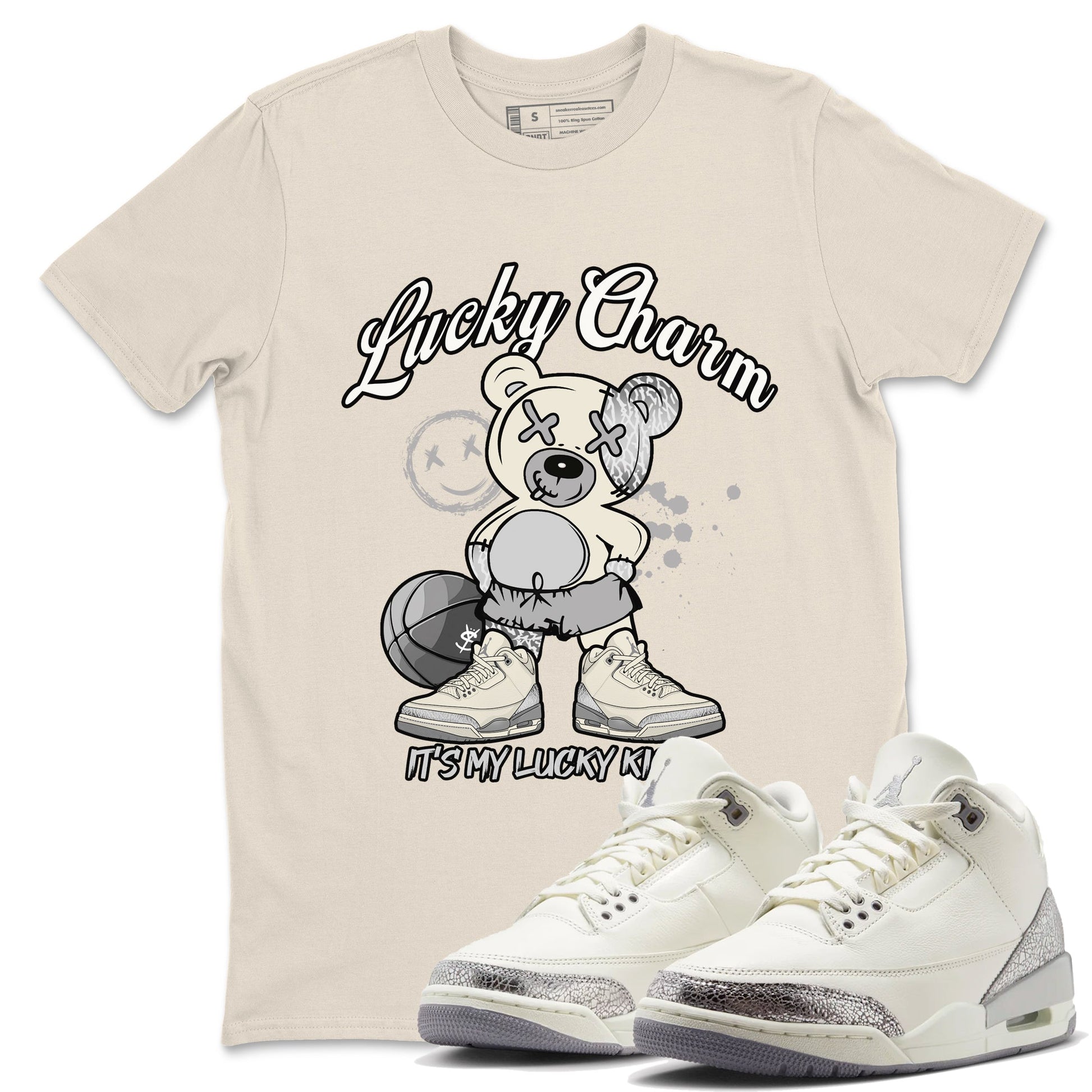 3s Sail and Cement Grey shirts to match jordans Lucky Charm sneaker match tees Air Jordan 3 Retro Sail and Cement Grey match shoes to clothes SNRT Sneaker Tees unisex cotton Natural 1 shirts