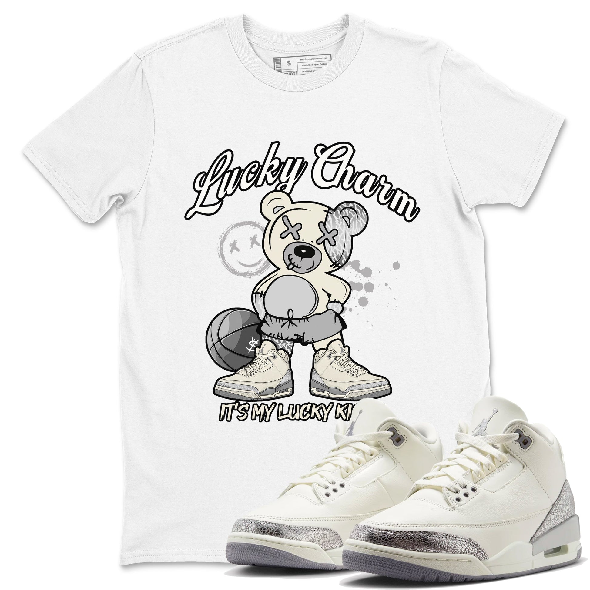 3s Sail and Cement Grey shirts to match jordans Lucky Charm sneaker match tees Air Jordan 3 Retro Sail and Cement Grey match shoes to clothes SNRT Sneaker Tees unisex cotton White 1 shirts