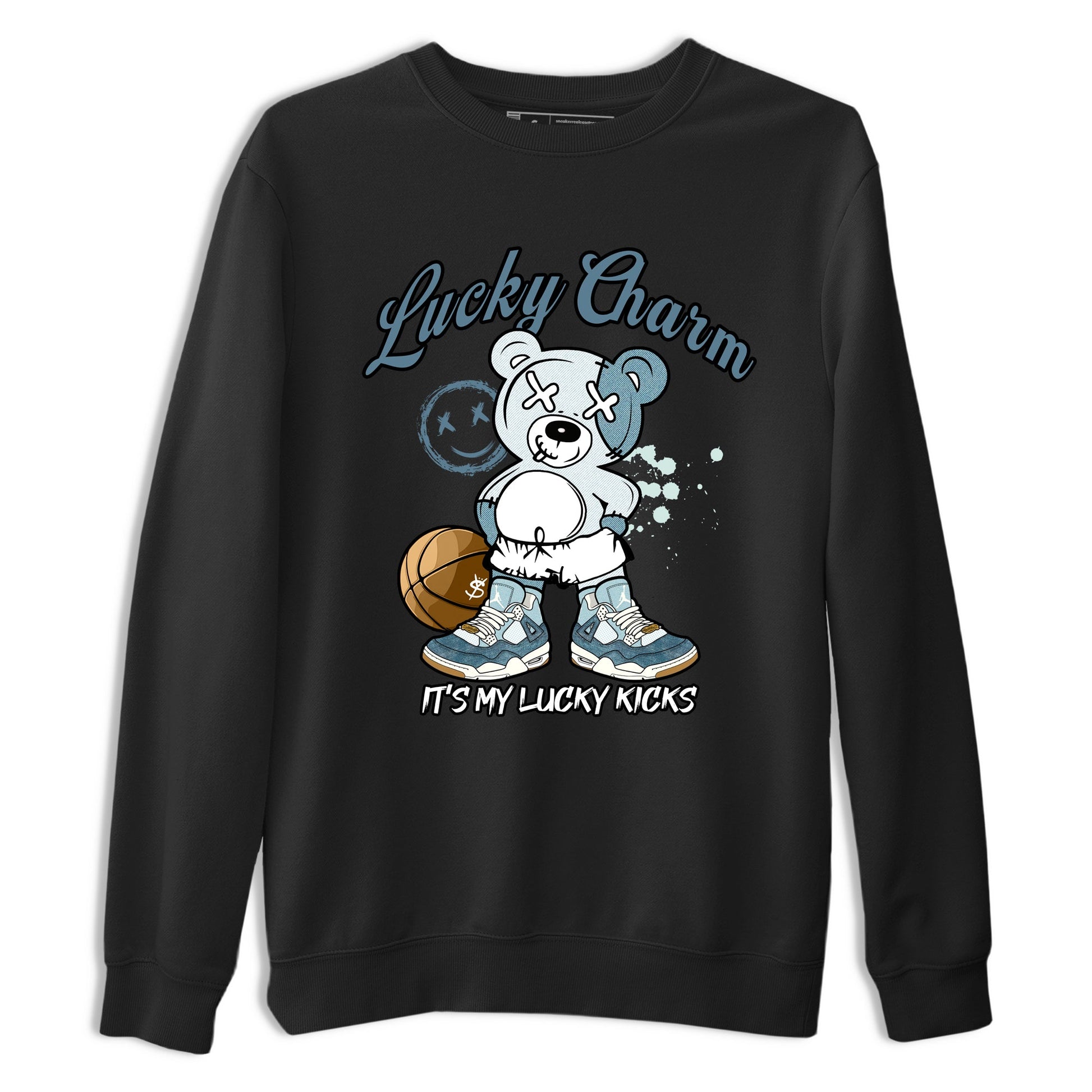 Sneaker match tees – Sneaker Tees To Match 4s Worn Blue Air Jordan 4 Denim Shoes – Lucky Charm Tee Black 2