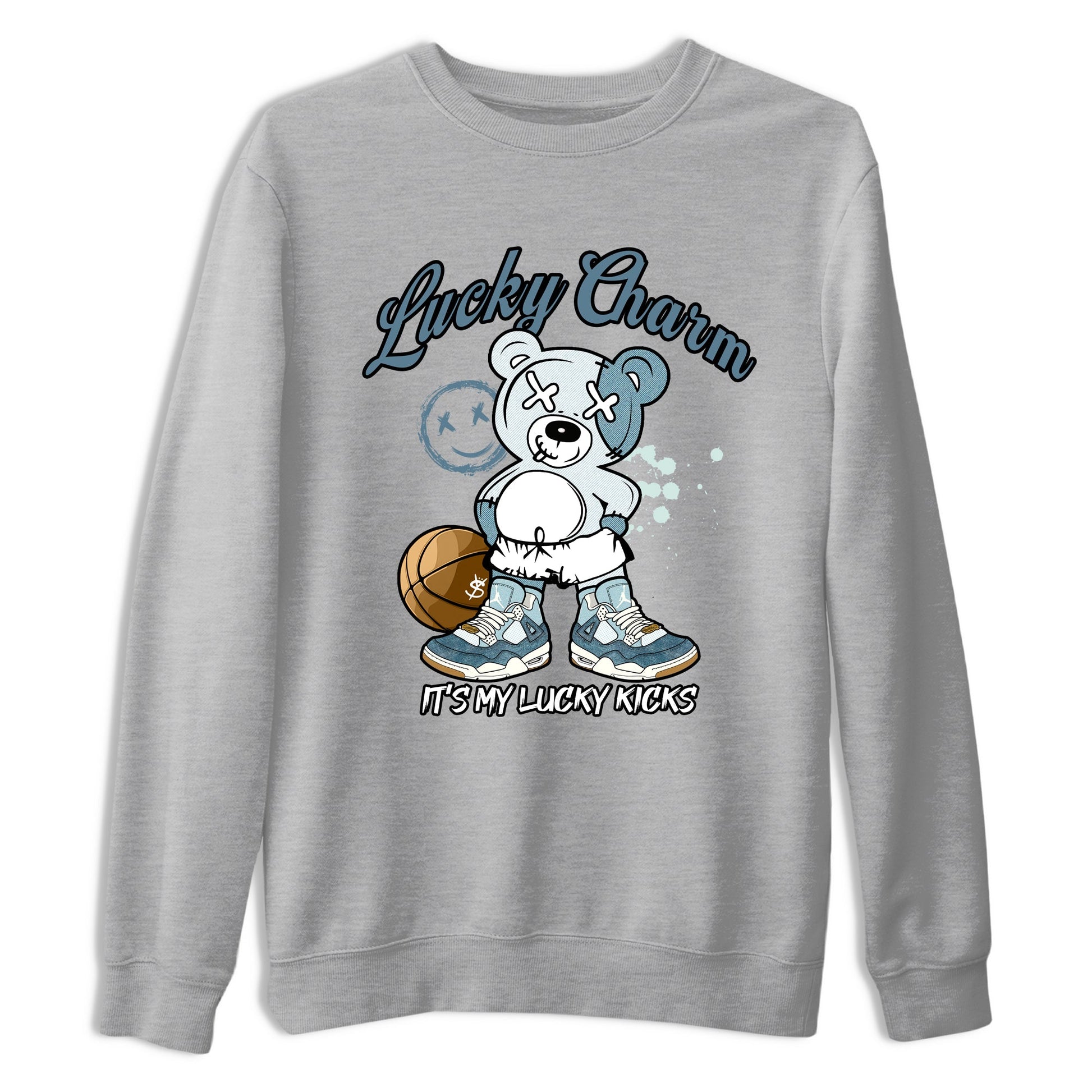 Sneaker match tees – Sneaker Tees To Match 4s Worn Blue Air Jordan 4 Denim Shoes – Lucky Charm Tee Heather Grey 2