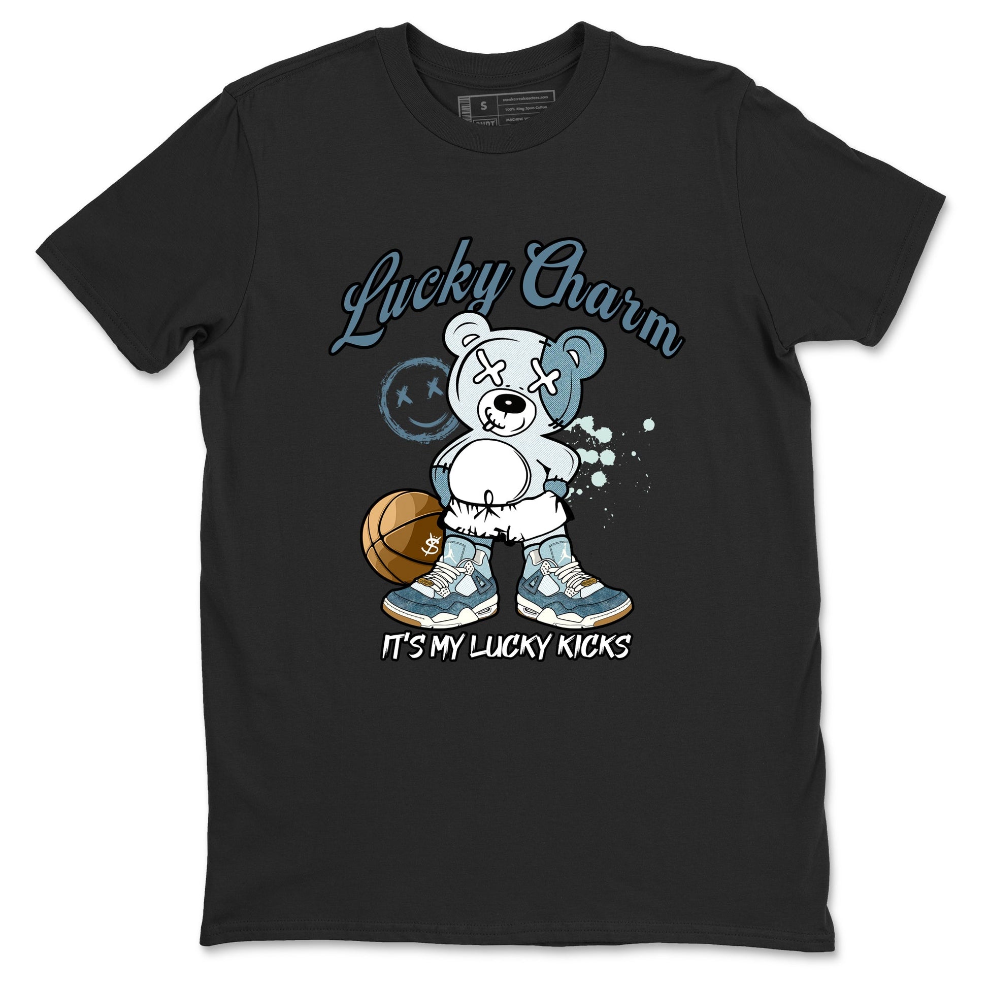Sneaker match tees – Sneaker Tees To Match 4s Worn Blue Air Jordan 4 Denim Shoes – Lucky Charm Tee Black 2