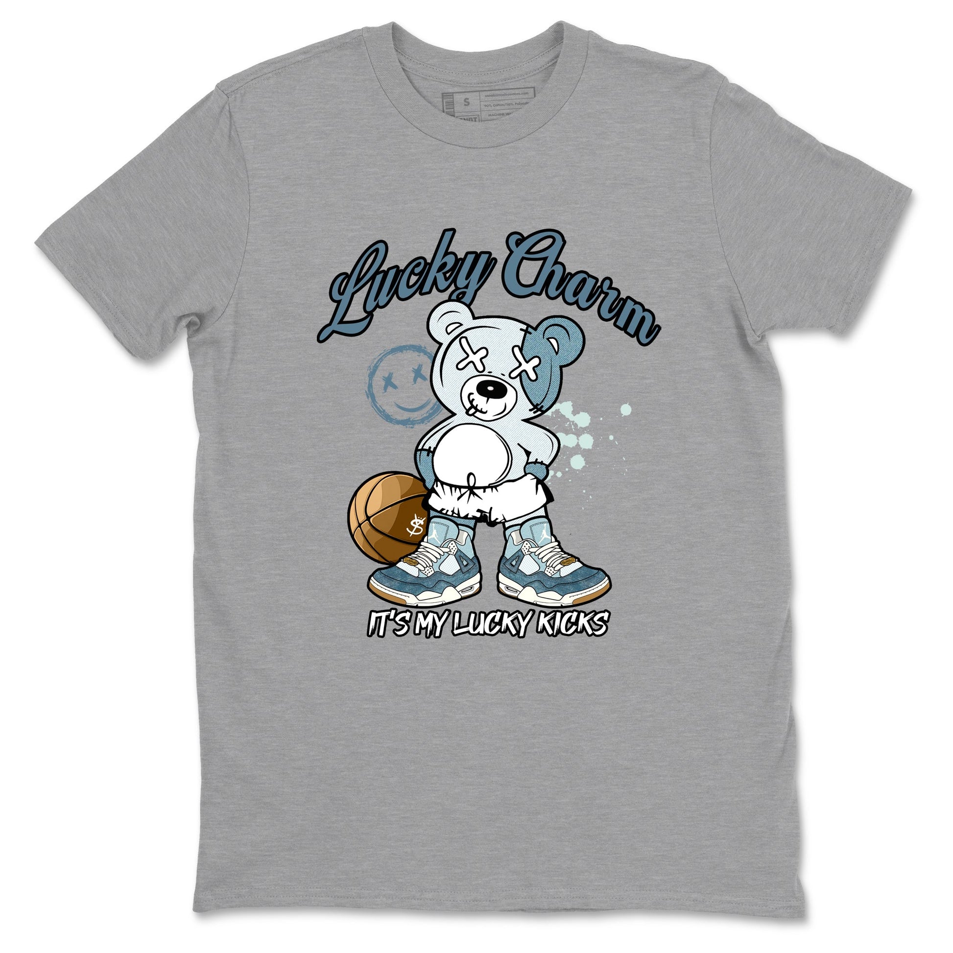 Sneaker match tees – Sneaker Tees To Match 4s Worn Blue Air Jordan 4 Denim Shoes – Lucky Charm Tee Heather Grey 2