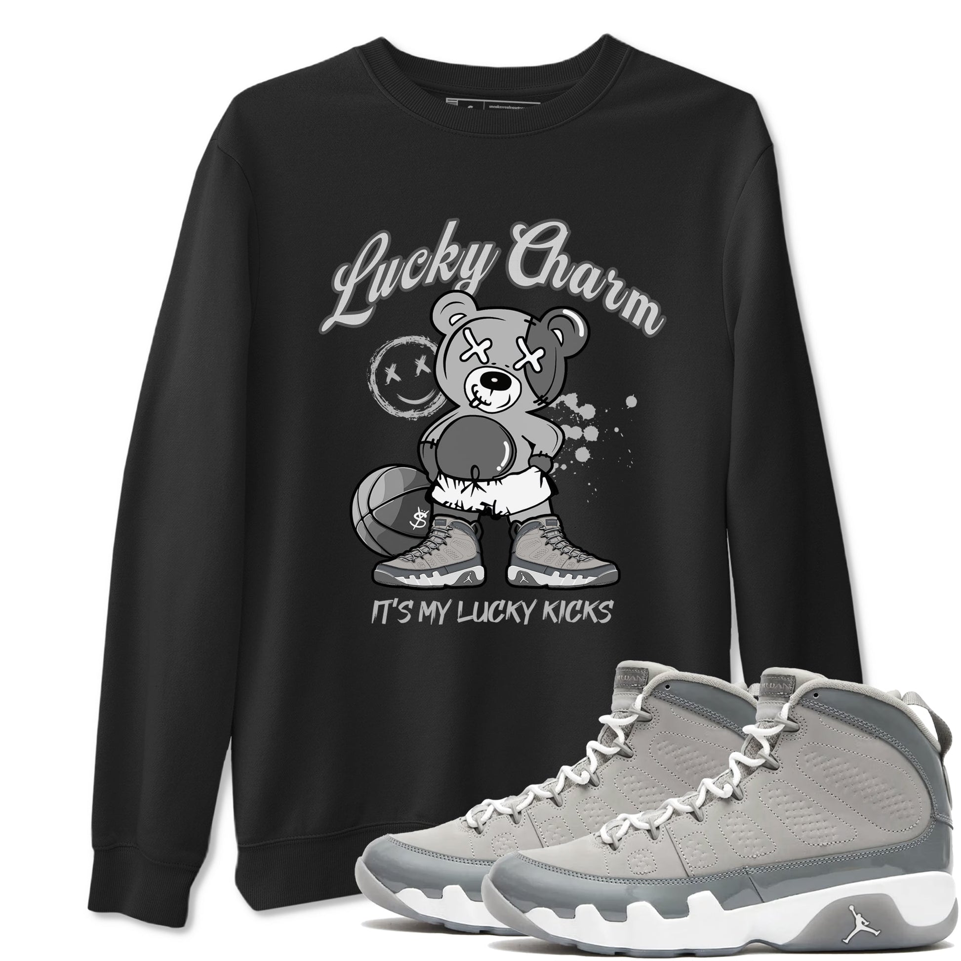 9s Cool Grey shirts to match jordans Lucky Charm sneaker match tees Air Jordan 9 Retro Cool Grey match shoes to clothes SNRT Sneaker Tees unisex cotton Black 1 shirts