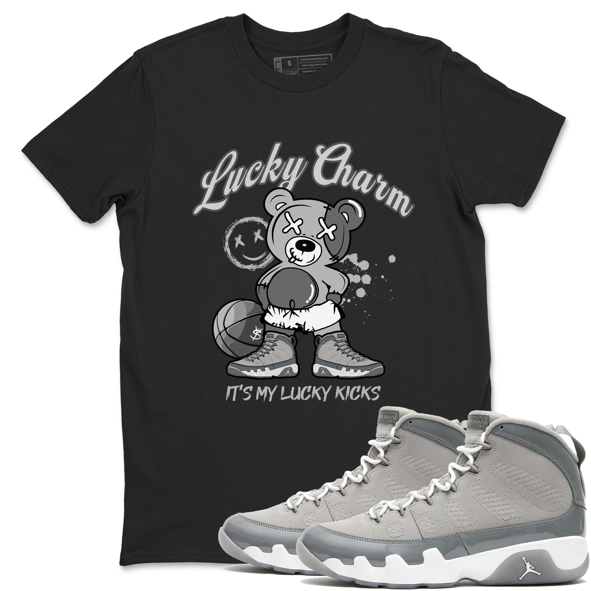 9s Cool Grey shirts to match jordans Lucky Charm sneaker match tees Air Jordan 9 Retro Cool Grey match shoes to clothes SNRT Sneaker Tees unisex cotton Black 1 shirts
